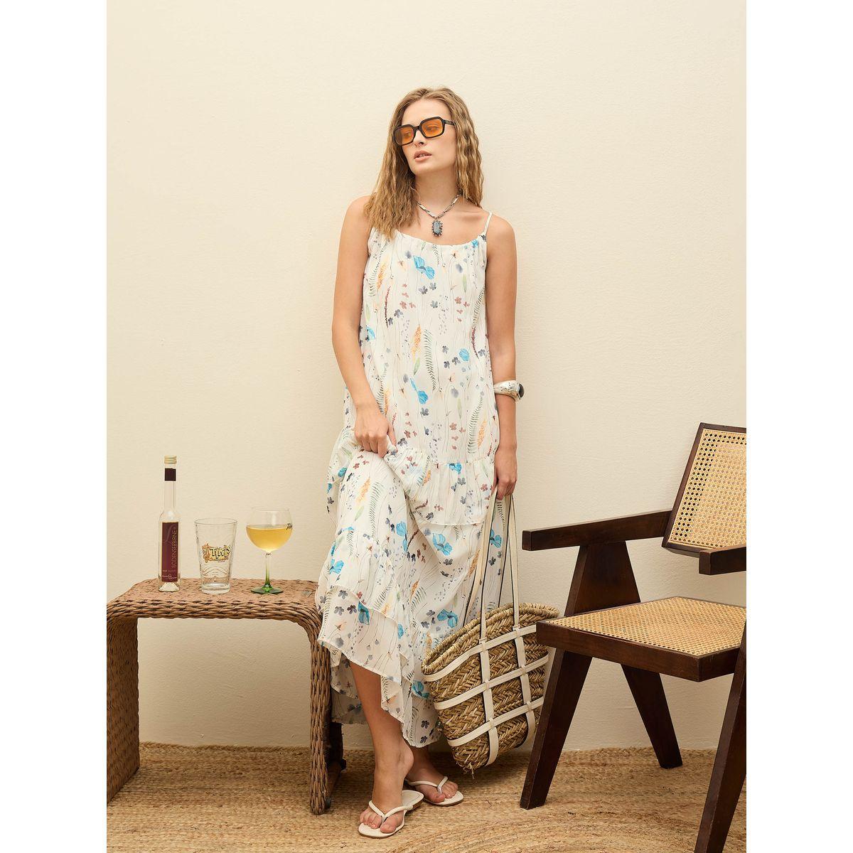 Sassafras White All-Over Floral Print Strappy A-Line Maxi Dress-women-clothing-dresses-image-2