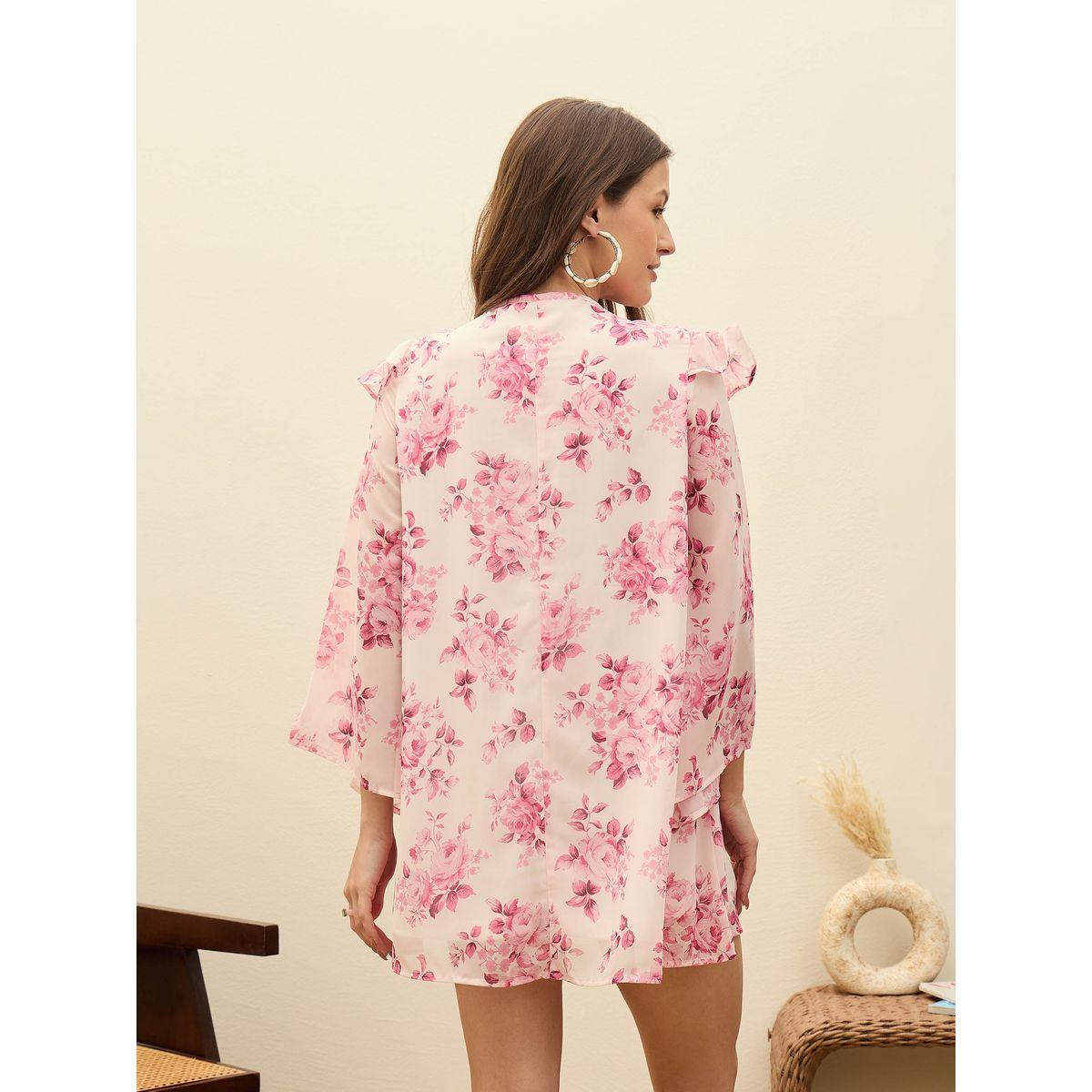 فستان قصير بطبعة زهور مع تفاصيل كشكش-women-clothing-dresses-image-5