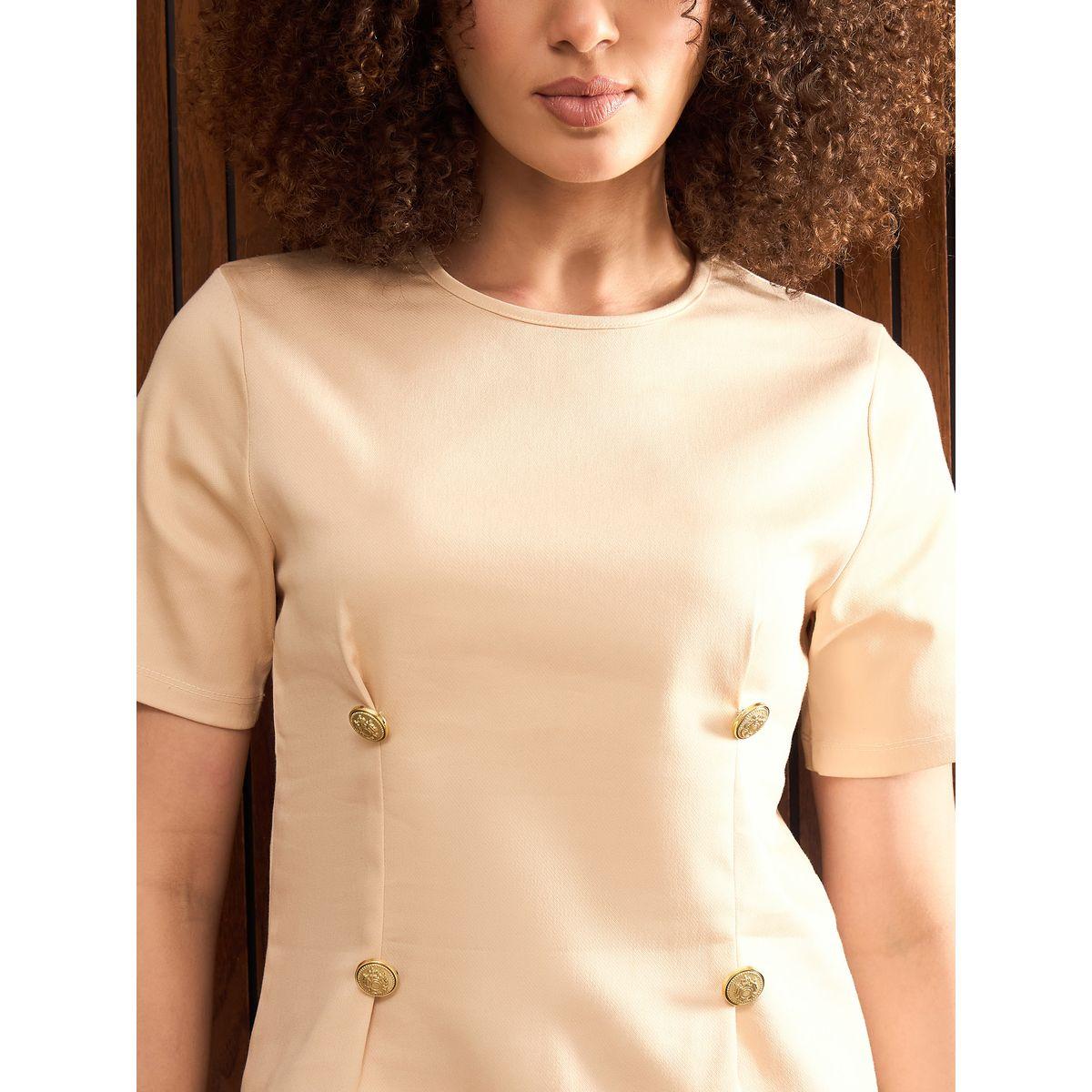 Sassafras Beige Round Neck Button Down Darted Top-women-clothing-shirtsandblouses-blouses-image-4