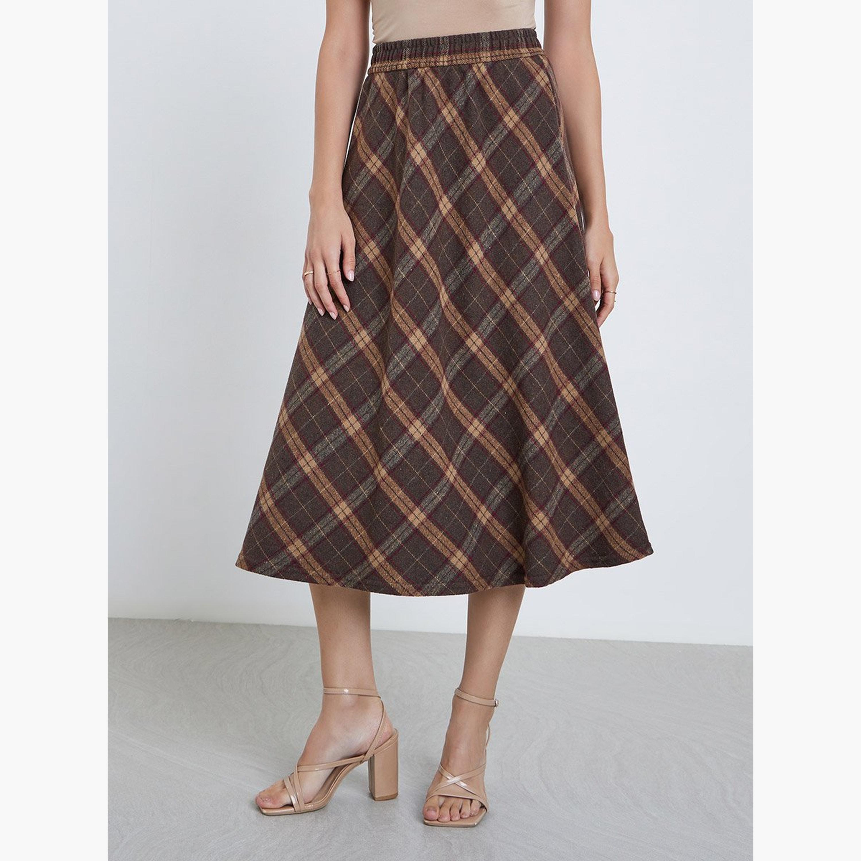 تنورة ميدي بطبعة مربعات-women-clothing-bottoms-skirts-image-1