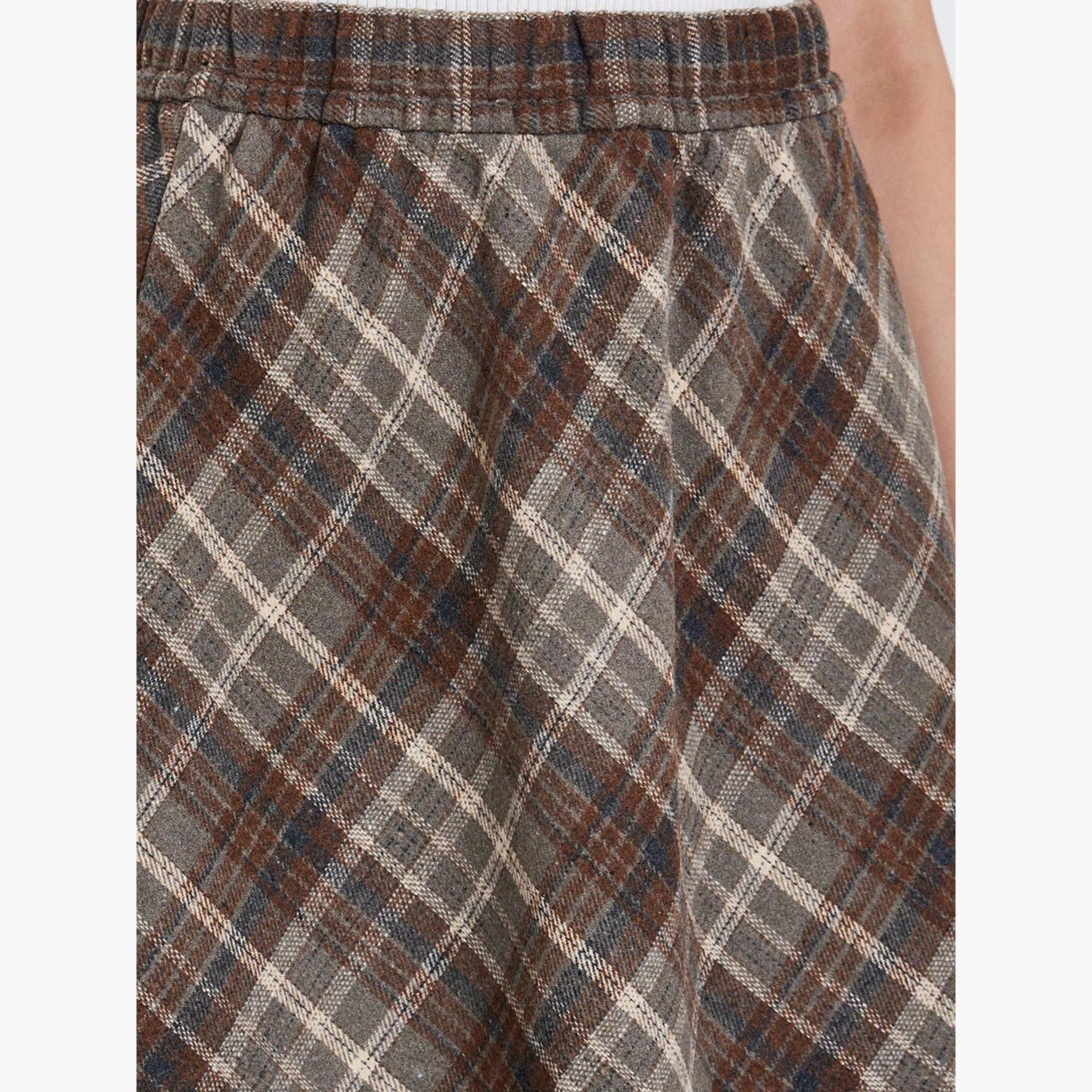 Styli Checked Elastic Waistband A-Line Midi Skirt-women-clothing-skirts-image-3