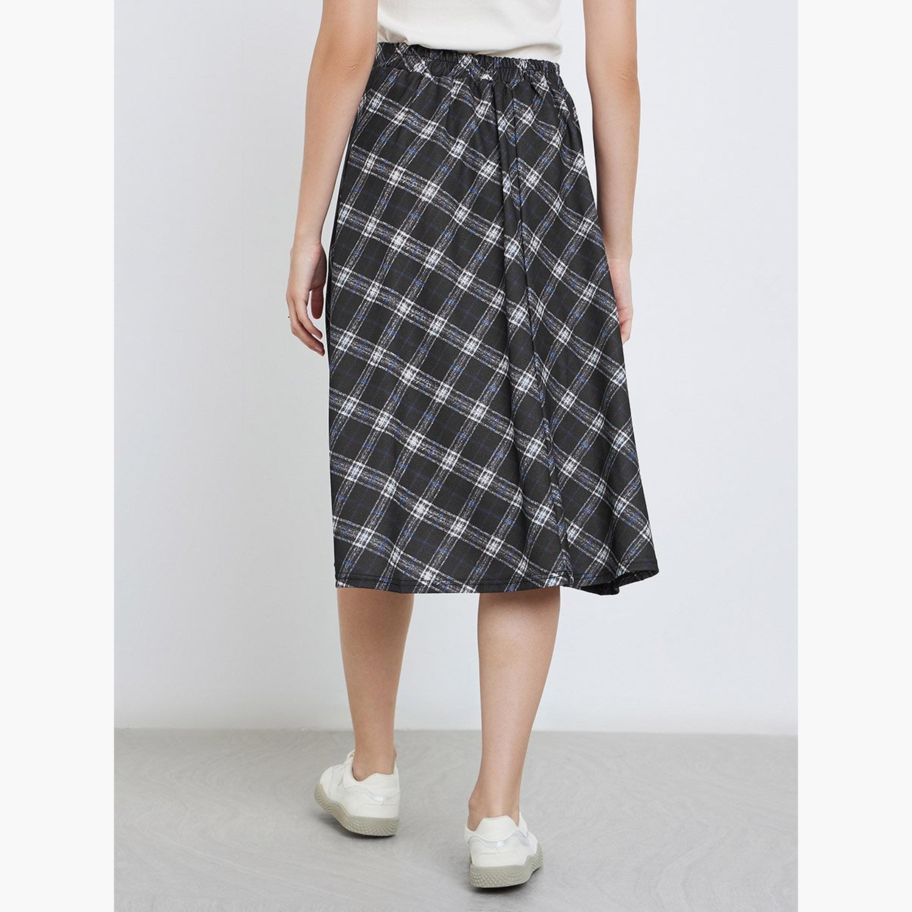 Styli Checked Print A-Line Midi Skirt-women-clothing-bottoms-skirts-image-4