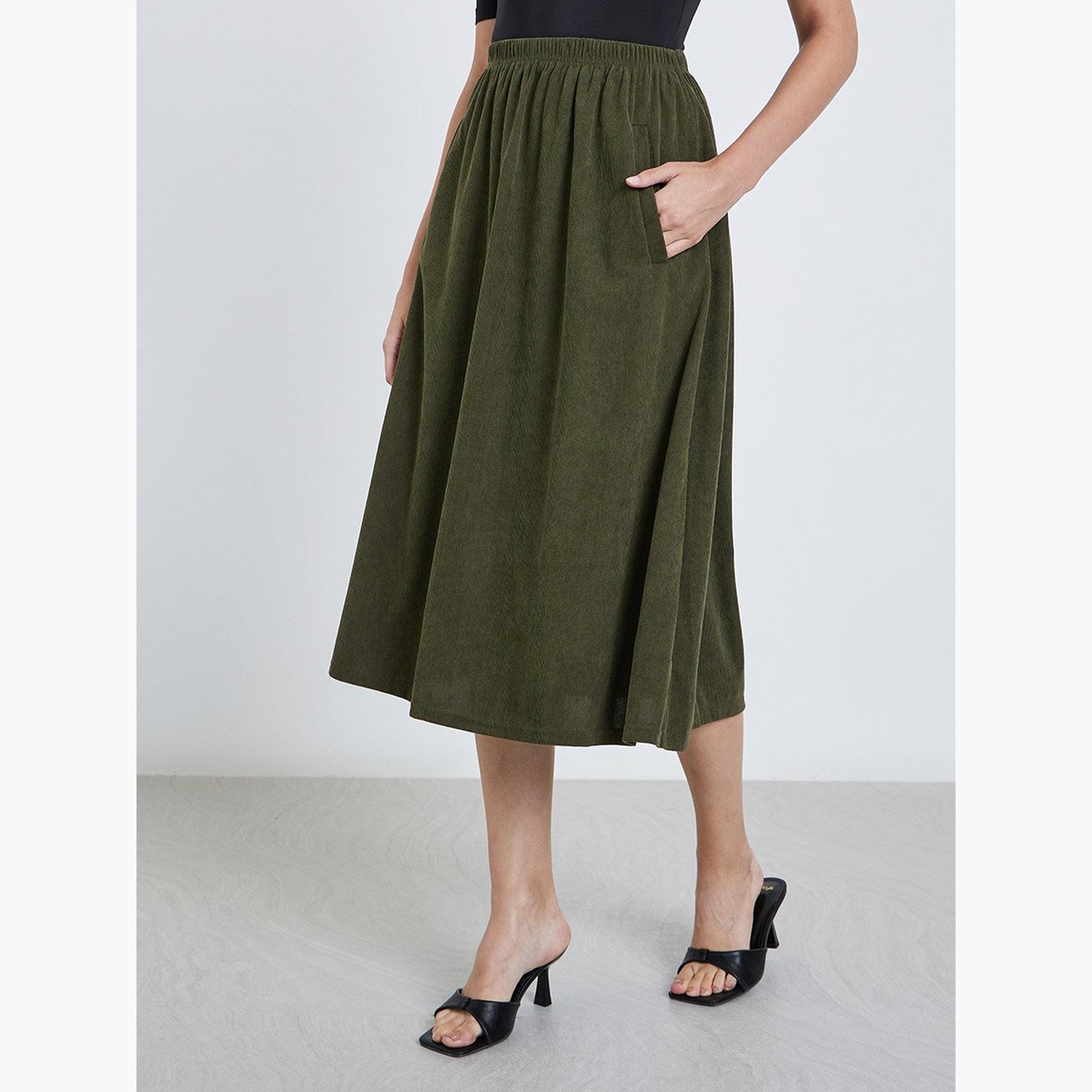 تنورة ميدي بخصر مطاطي-women-clothing-bottoms-skirts-image-1