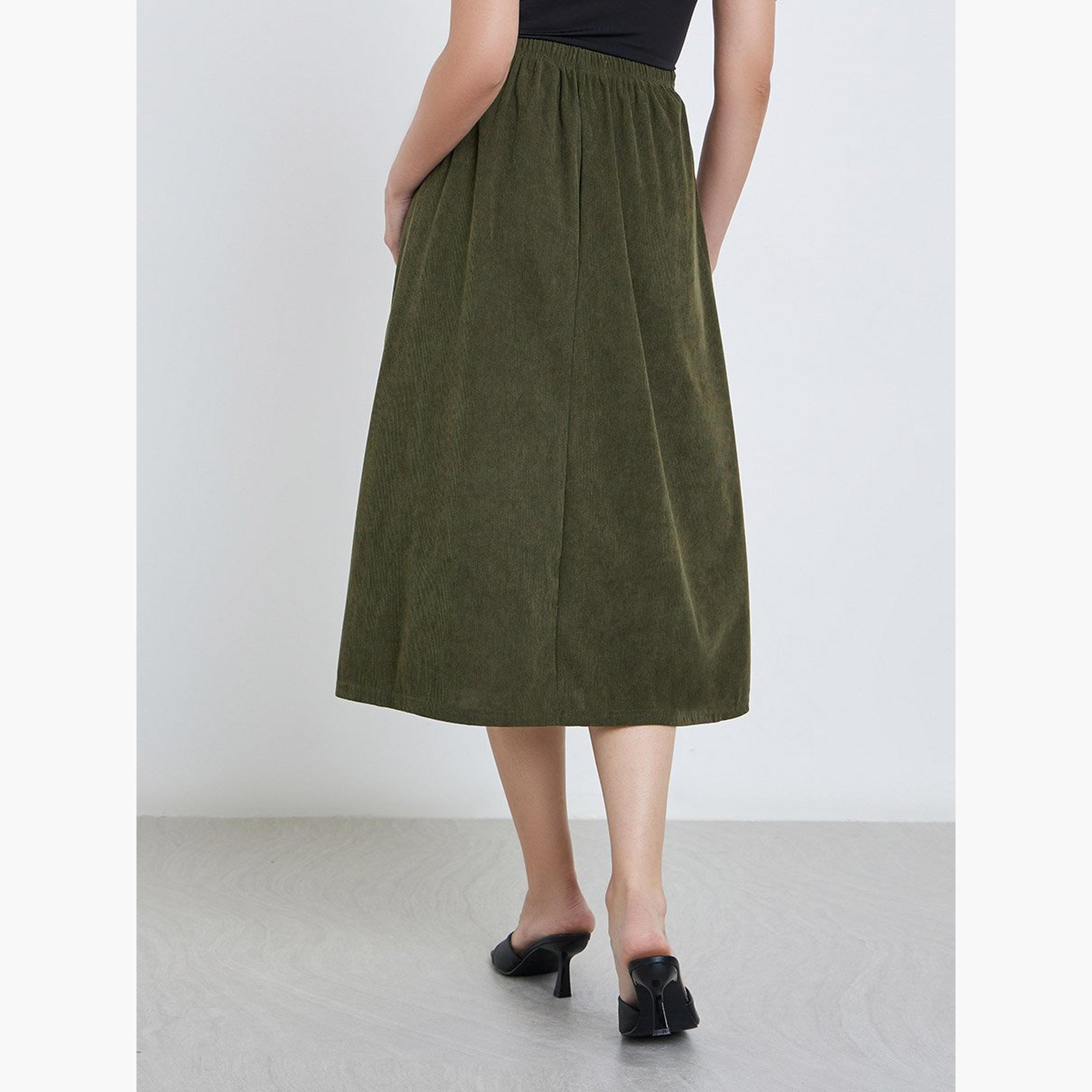 Styli Ribbed Elastic Waistband A-Line Midi Skirt-women-clothing-bottoms-skirts-image-4