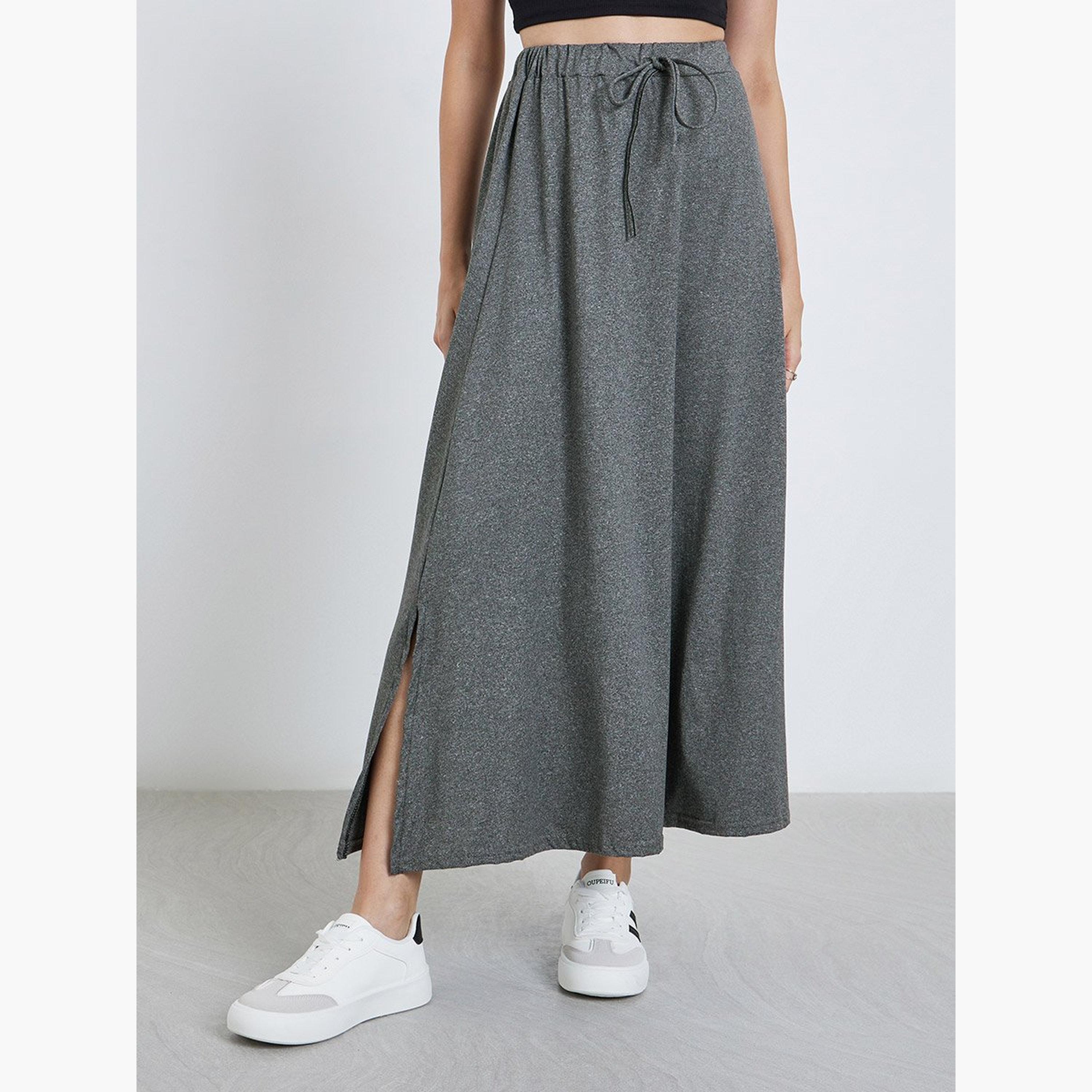 Styli Women Solid Midi Skirt with Drawstring-women-clothing-bottoms-skirts-image-1