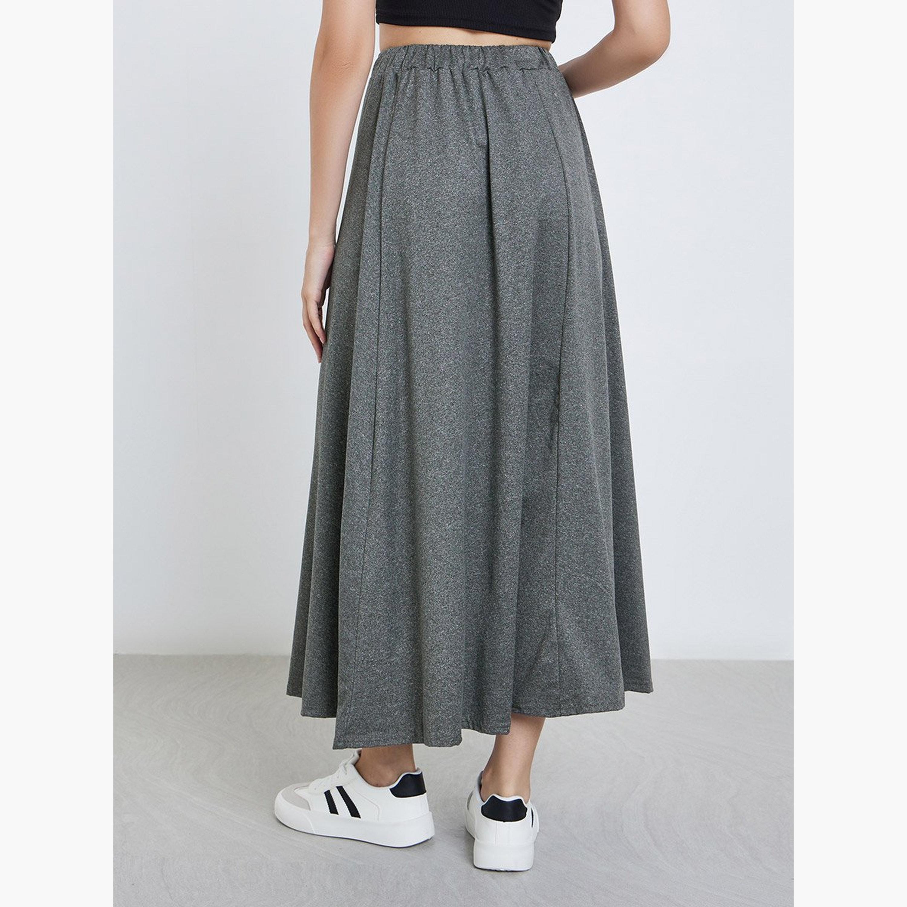 Styli Women Solid Midi Skirt with Drawstring-women-clothing-bottoms-skirts-image-4