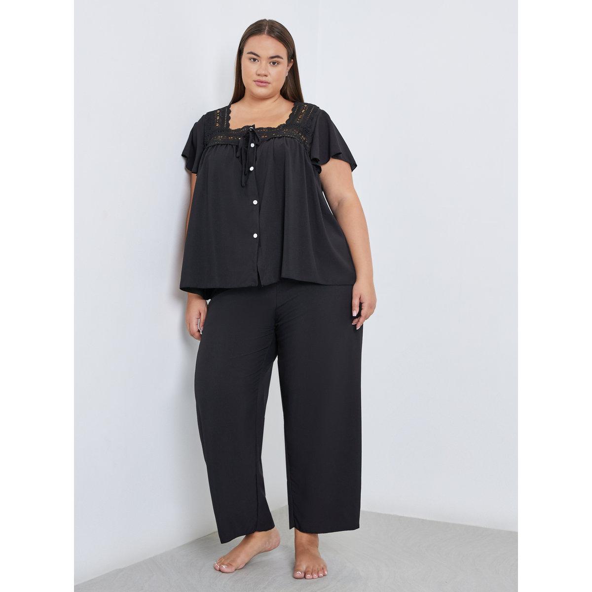 طقم من بنطال بيجاما وبلوزة بمقاس كبير-women-clothing-nightwear-pyjamas-longsets-image-1