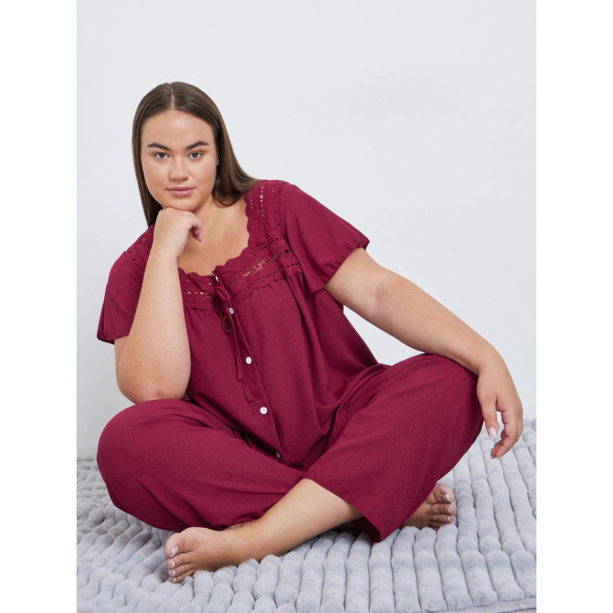 طقم من بنطال بيجاما وبلوزة بمقاس كبير-women-clothing-nightwear-pyjamas-longsets-image-1