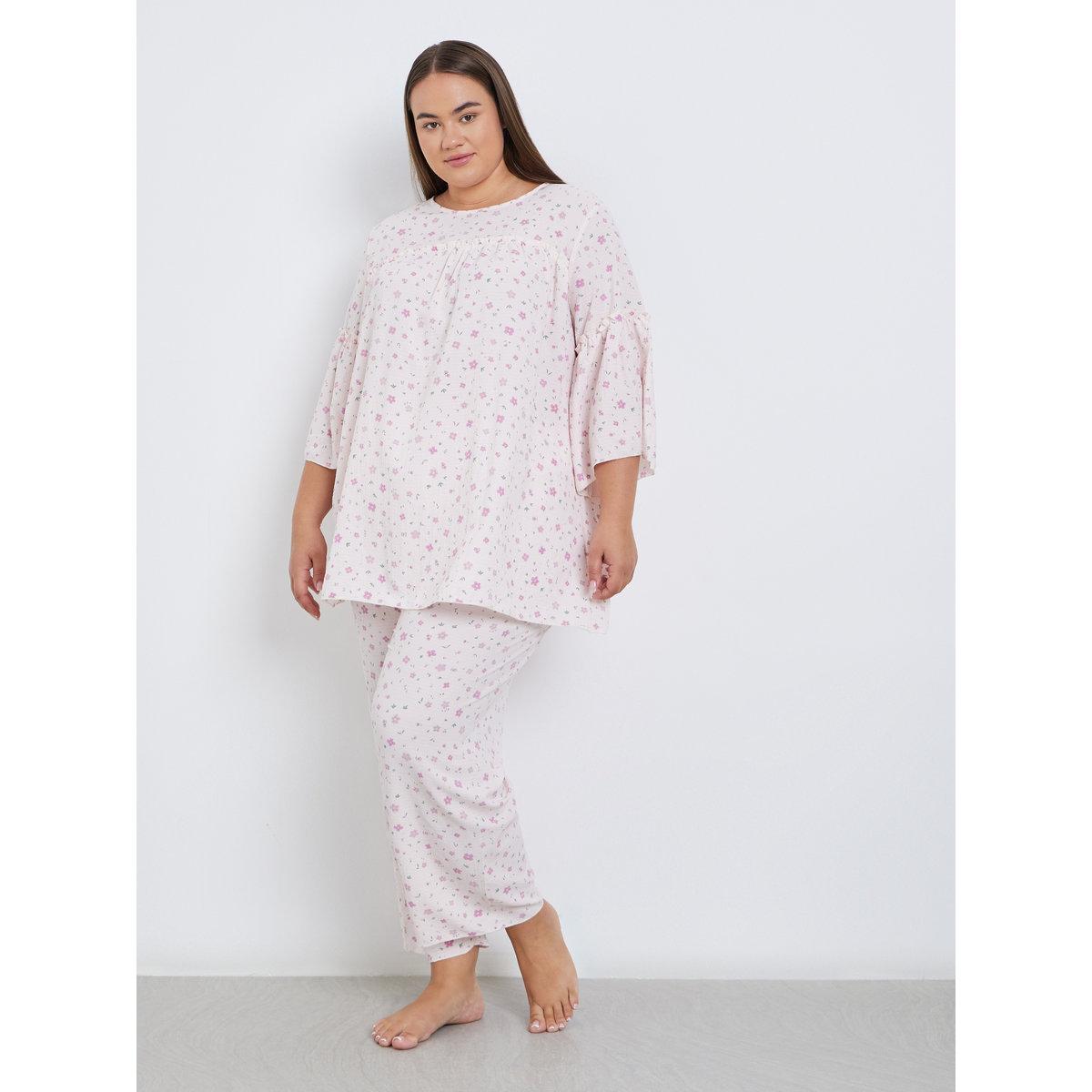 طقم من بنطال بيجاما وبلوزة بمقاس كبير-women-clothing-nightwear-pyjamas-longsets-image-1