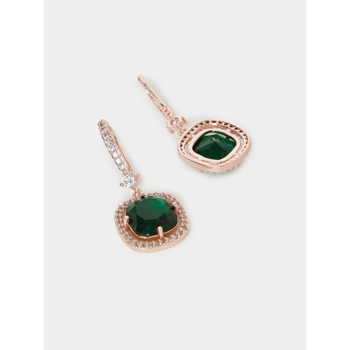 Styli Big Faux Green Diamond Earrings-women-watchesandjewellery-jewellery-earrings-image-3