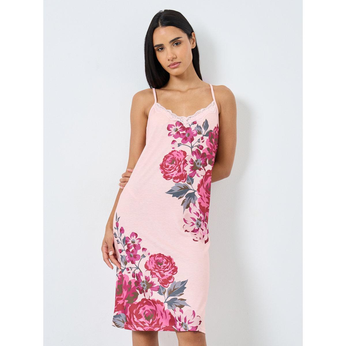 قميص نوم بتفاصيل دانتيل وطبعة زهور-women-clothing-nightwear-nighties-image-1