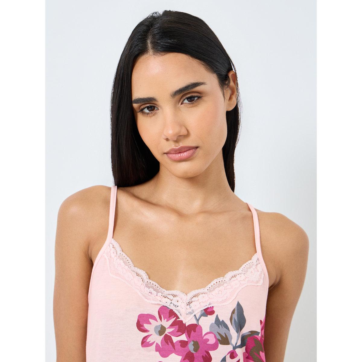 قميص نوم بتفاصيل دانتيل وطبعة زهور-women-clothing-nightwear-nighties-image-3