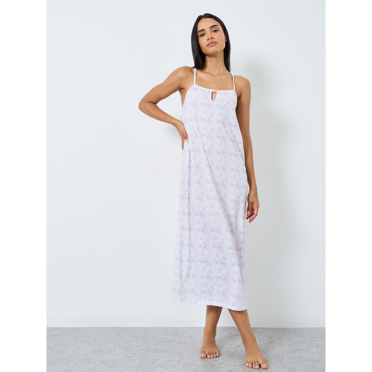 Styli Ditsy Print Front Gathered Keyhole Slip Dress-women-clothing-nightwear-nighties-image-1