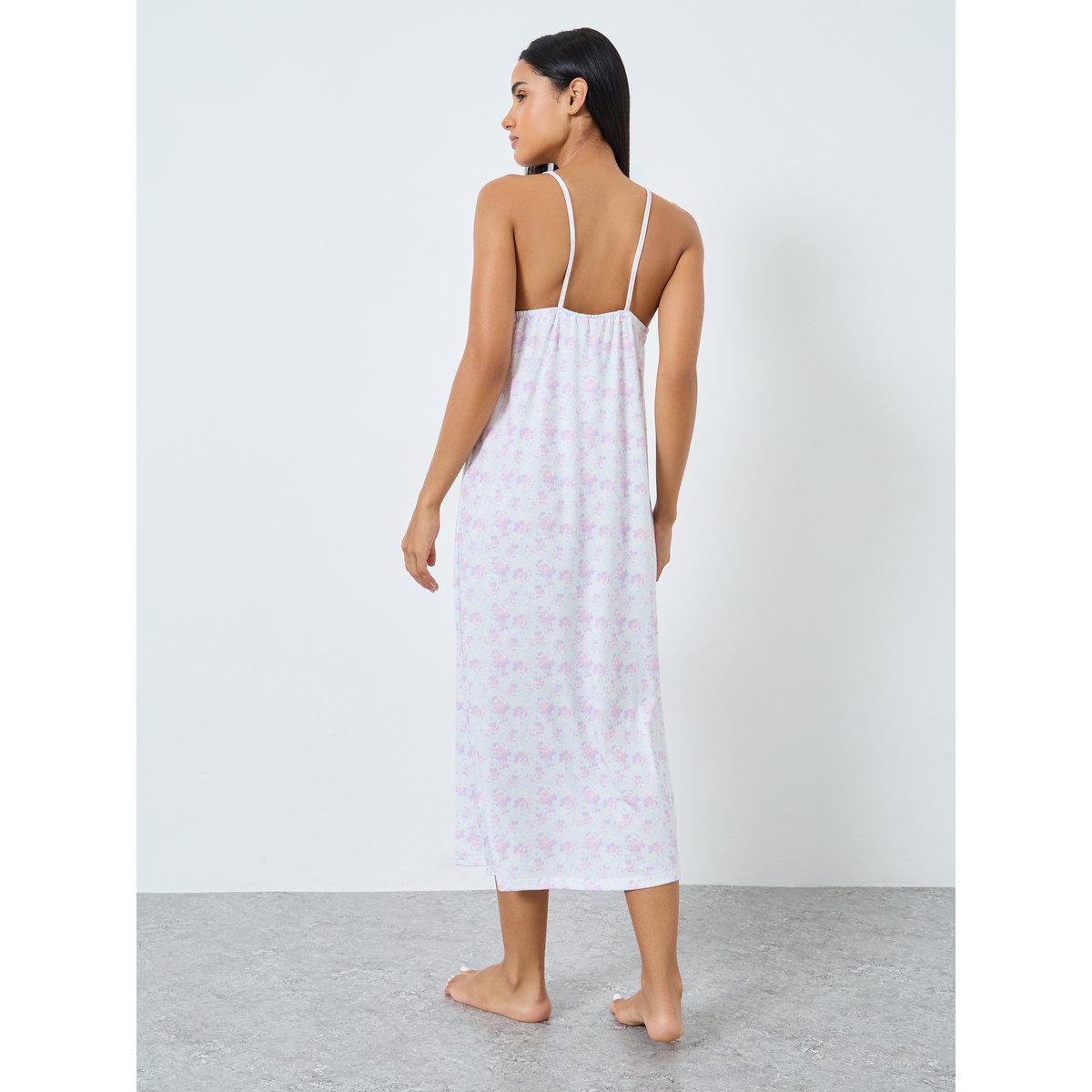 قميص نوم بتفاصيل مُجمعة وطبعة ديتسي-women-clothing-nightwear-nighties-image-4