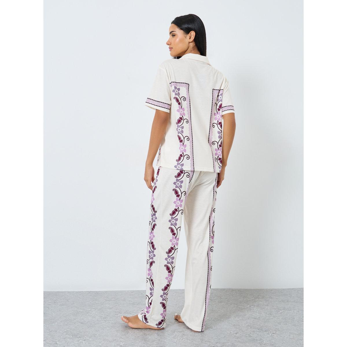 طقم من بنطال بيجاما وبلوزة بطبعة زهور-women-clothing-nightwear-pyjamas-longsets-image-6
