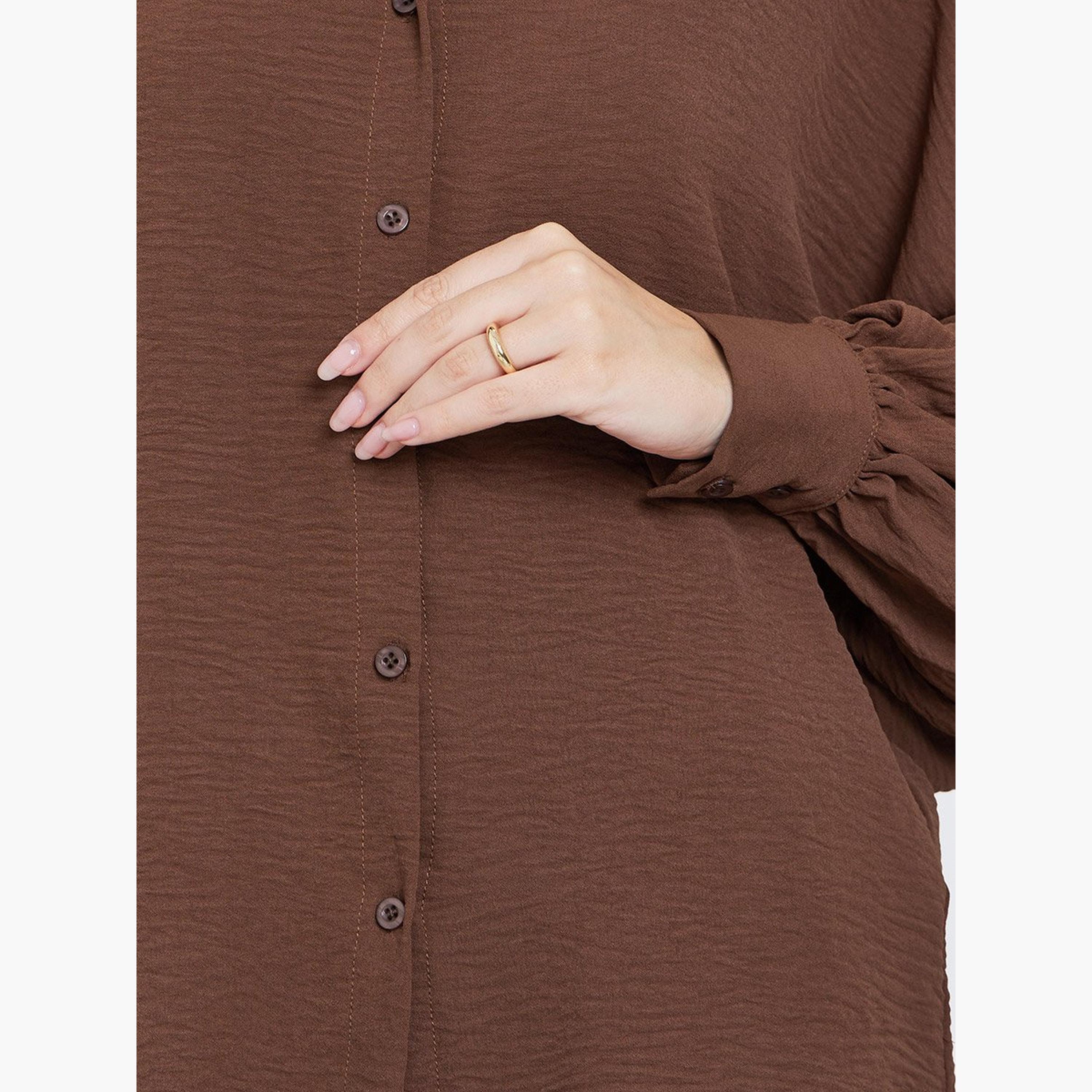 Styli Women Brown Longline Shirt and Pants Co-Ords-women-clothing-coordsets-image-3