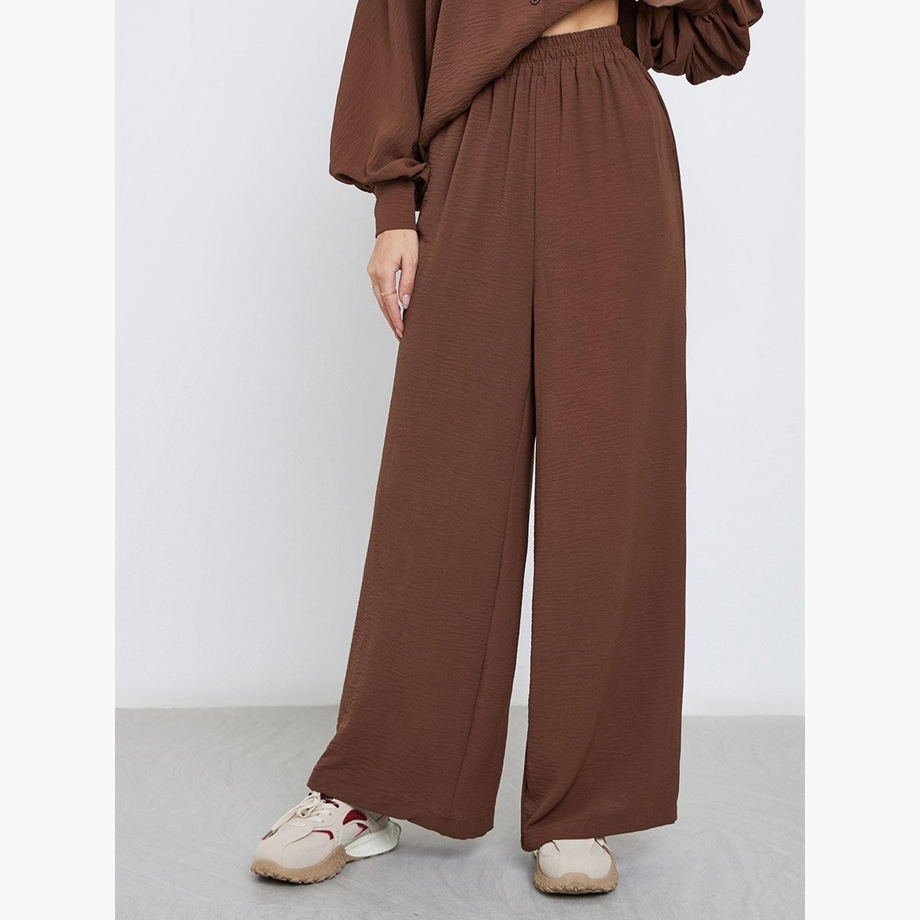 ستايلي - طقم للنساء من قميص وبنطال طويل لون بني-women-clothing-coordsets-image-5