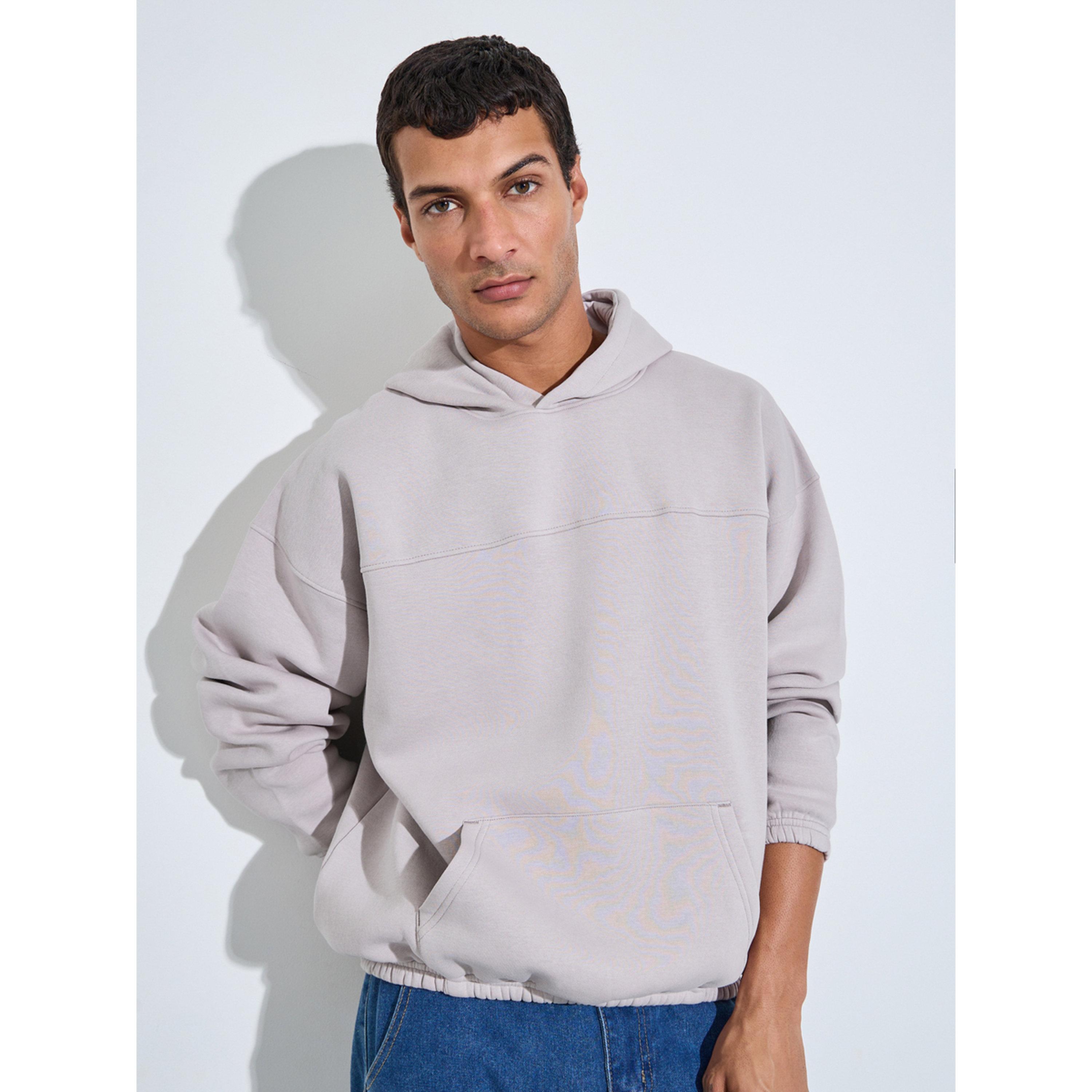 Styli Men Grey Oversized Fleece Hoodie with Kangaroo Pocket-men-winterwear-hoodiesandsweatshirts-image-1