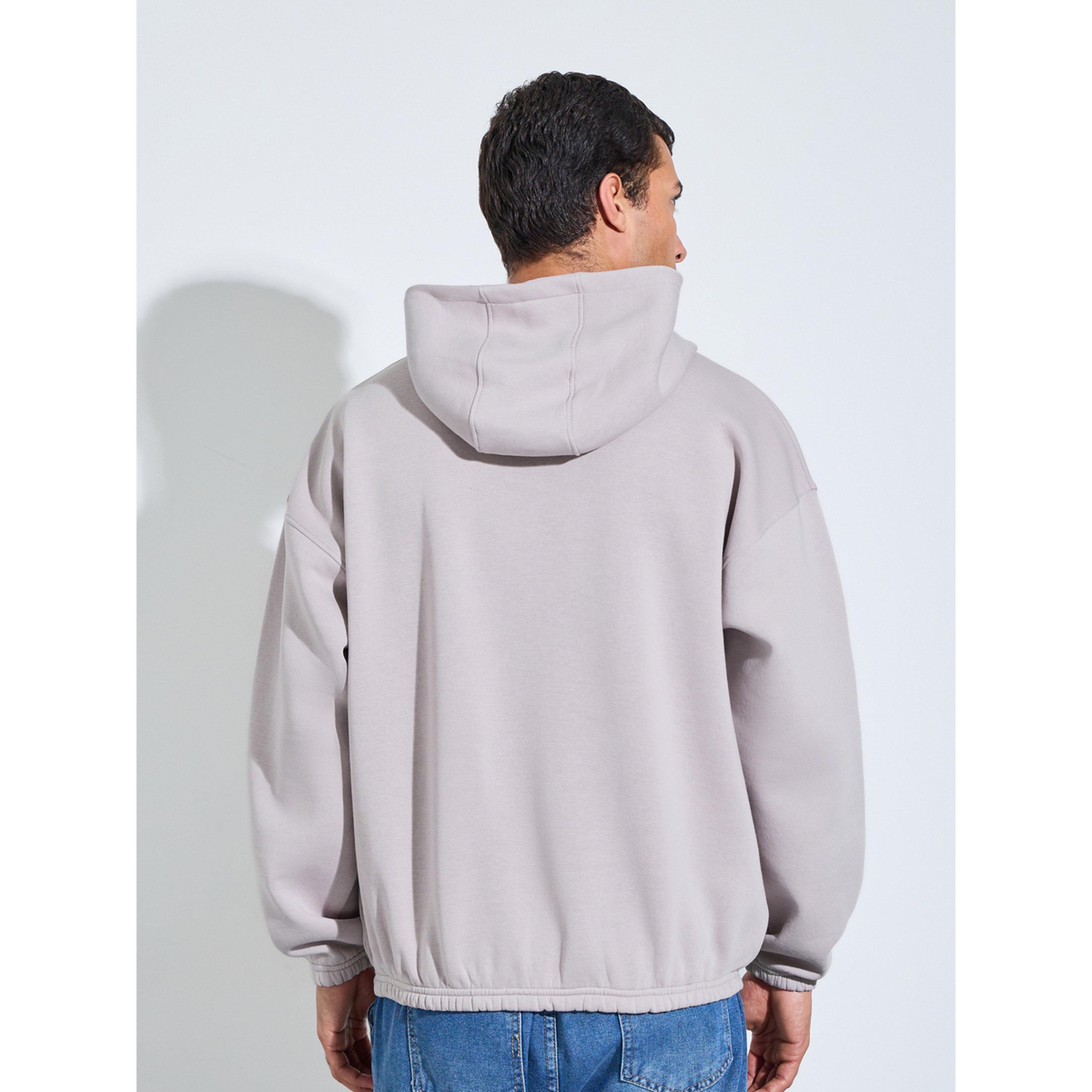 Styli Men Grey Oversized Fleece Hoodie with Kangaroo Pocket-men-winterwear-hoodiesandsweatshirts-image-3