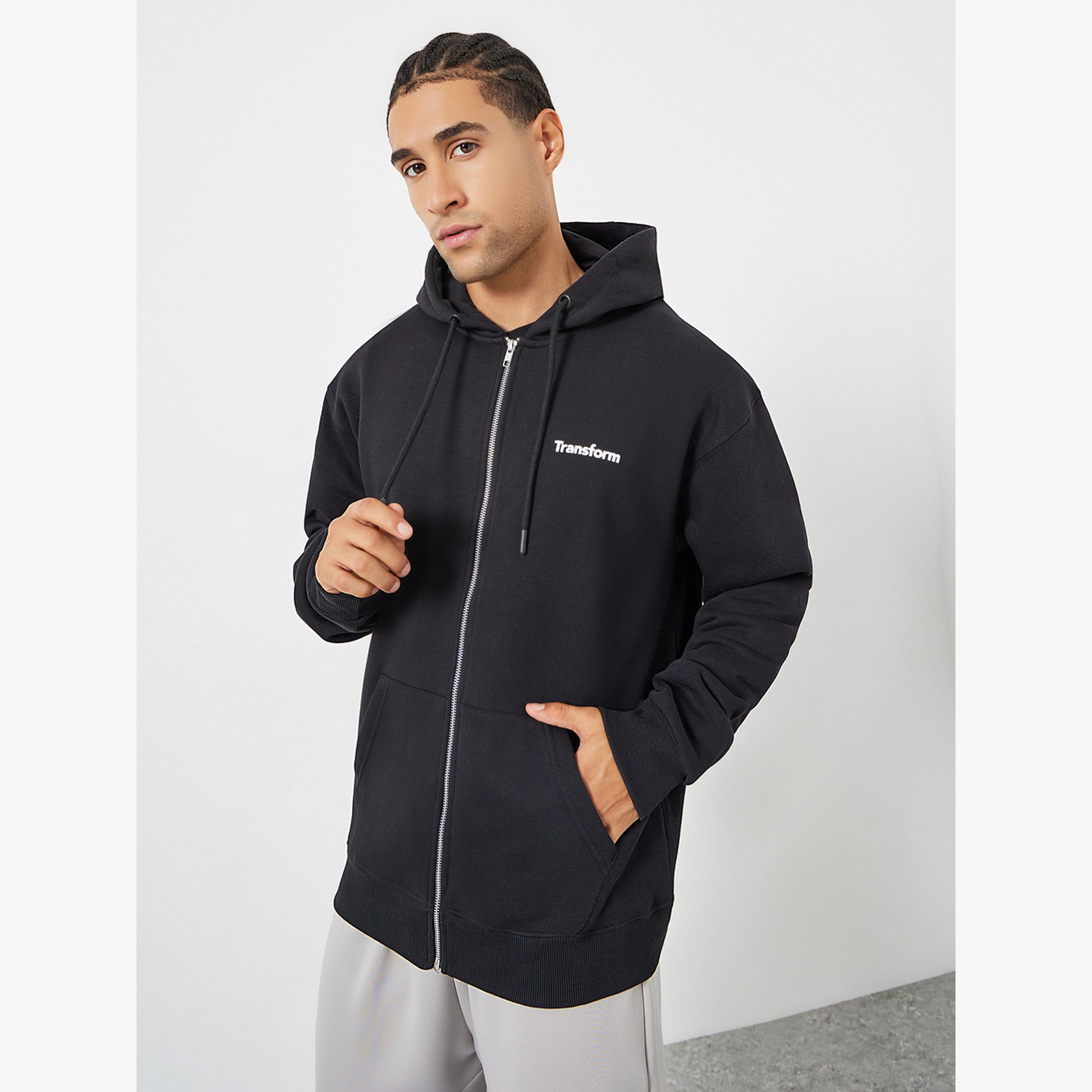 Styli Embroidered Black Relaxed Fit Fleece Hoodie-men-clothing-hoodiesandsweatshirts-image-1