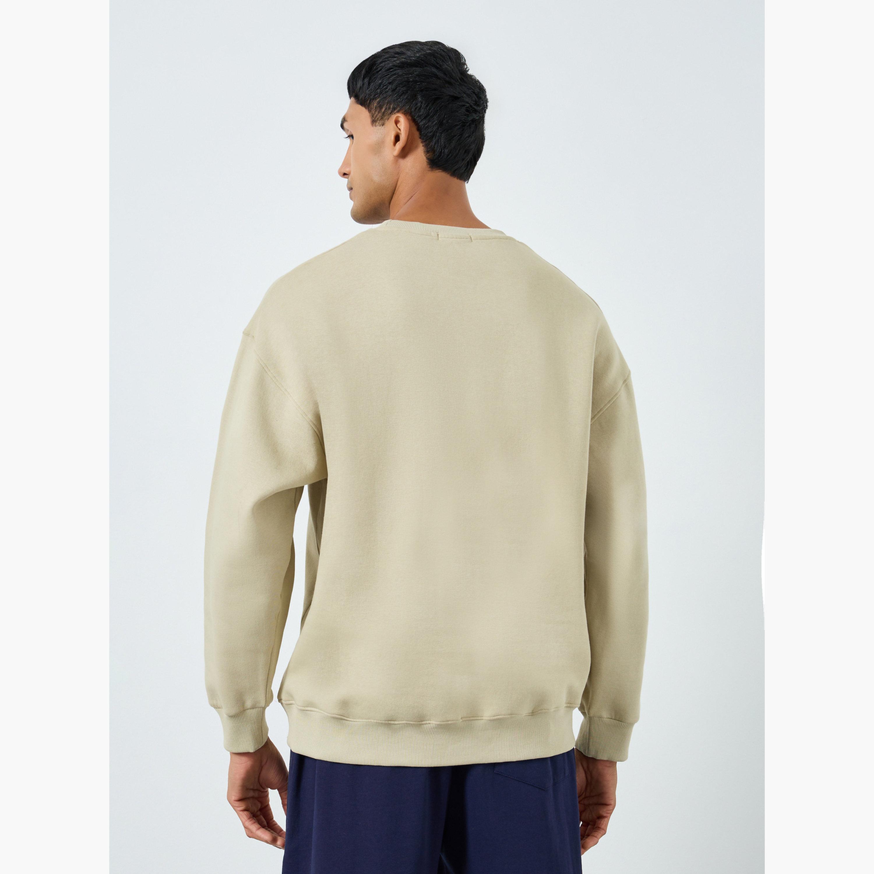 Styli Men Beige Slogan Print Fleece Sweatshirt-men-winterwear-hoodiesandsweatshirts-image-3