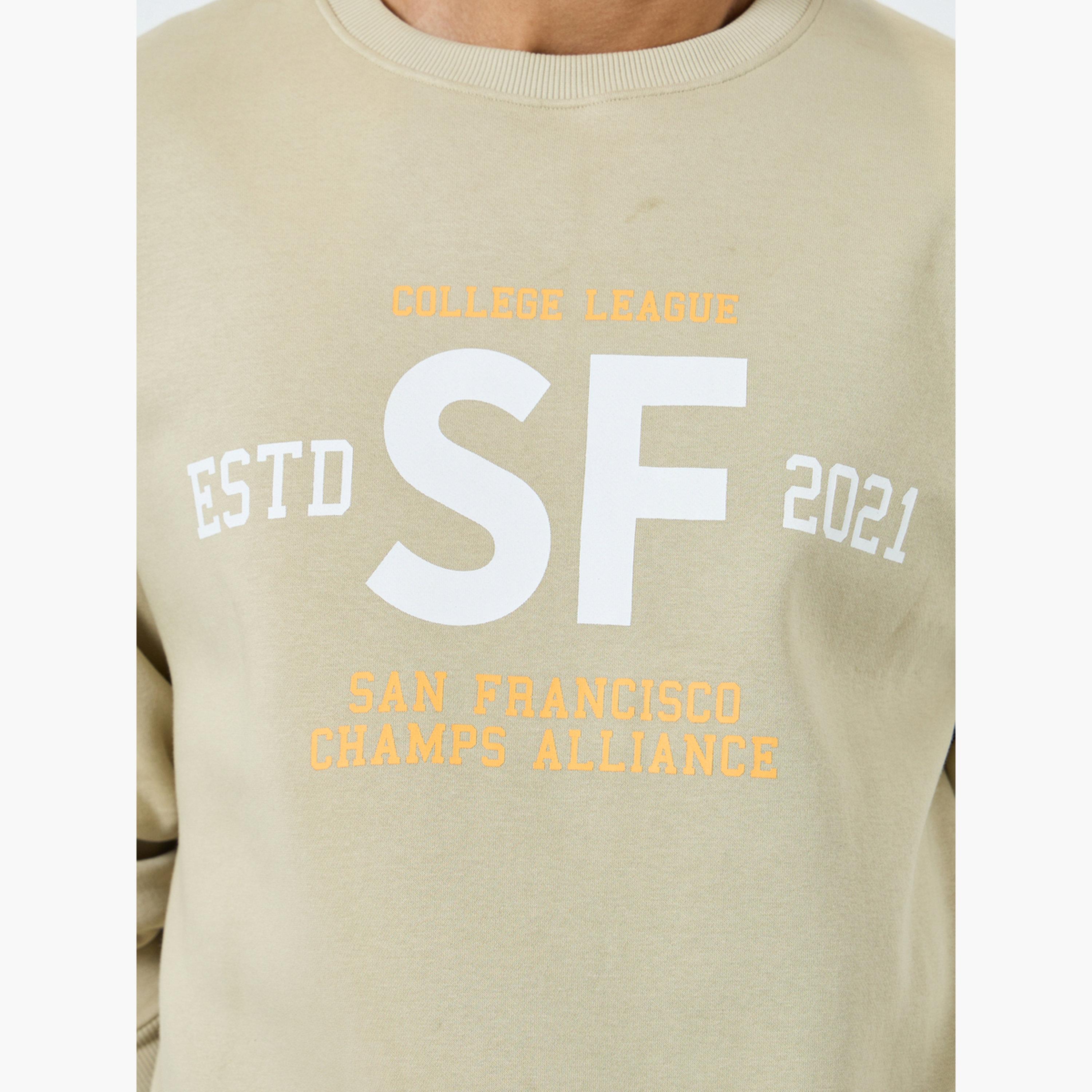 Styli Men Beige Slogan Print Fleece Sweatshirt-men-winterwear-hoodiesandsweatshirts-image-4