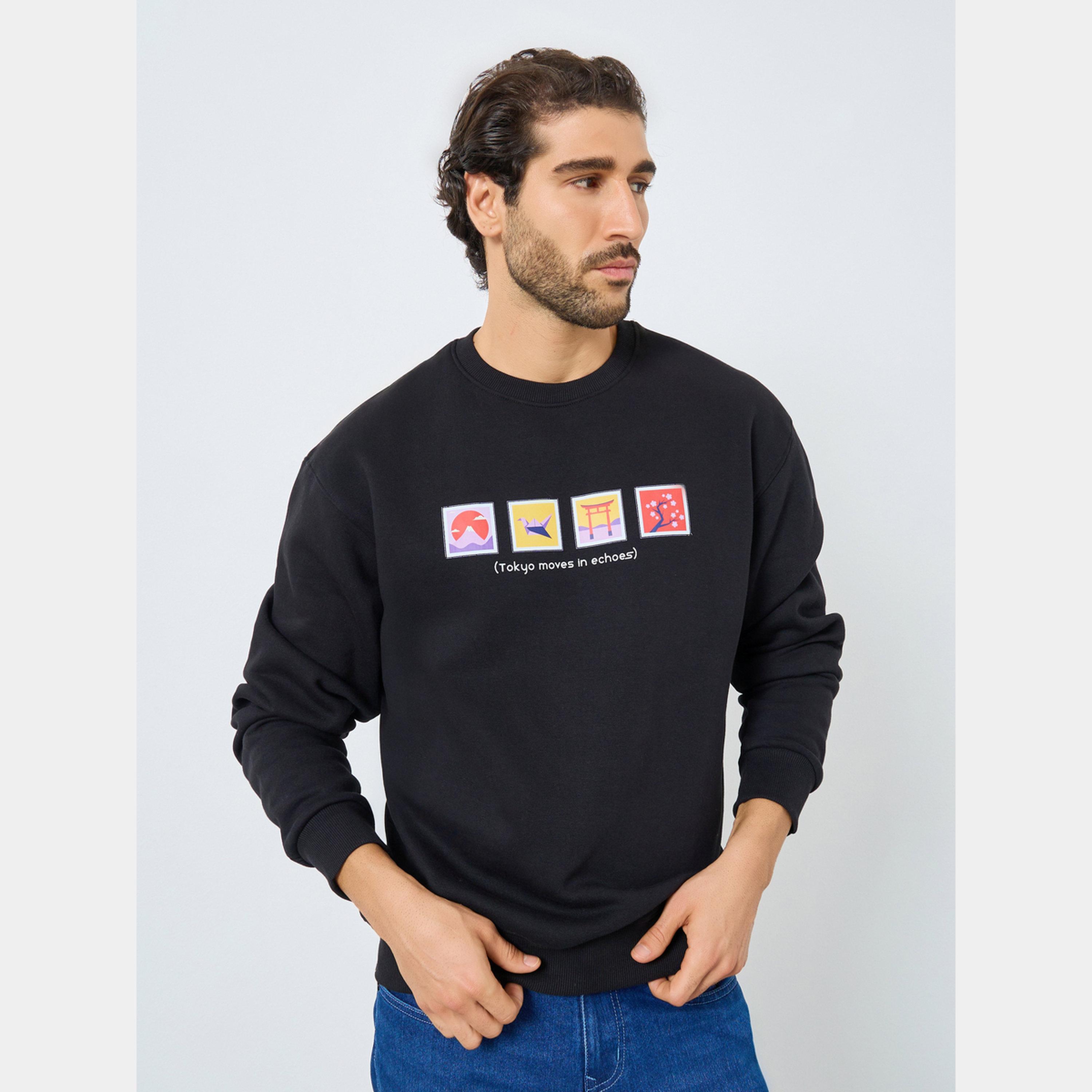Styli Tokyo Graphic Print Black Sweatshirt-men-winterwear-hoodiesandsweatshirts-image-1