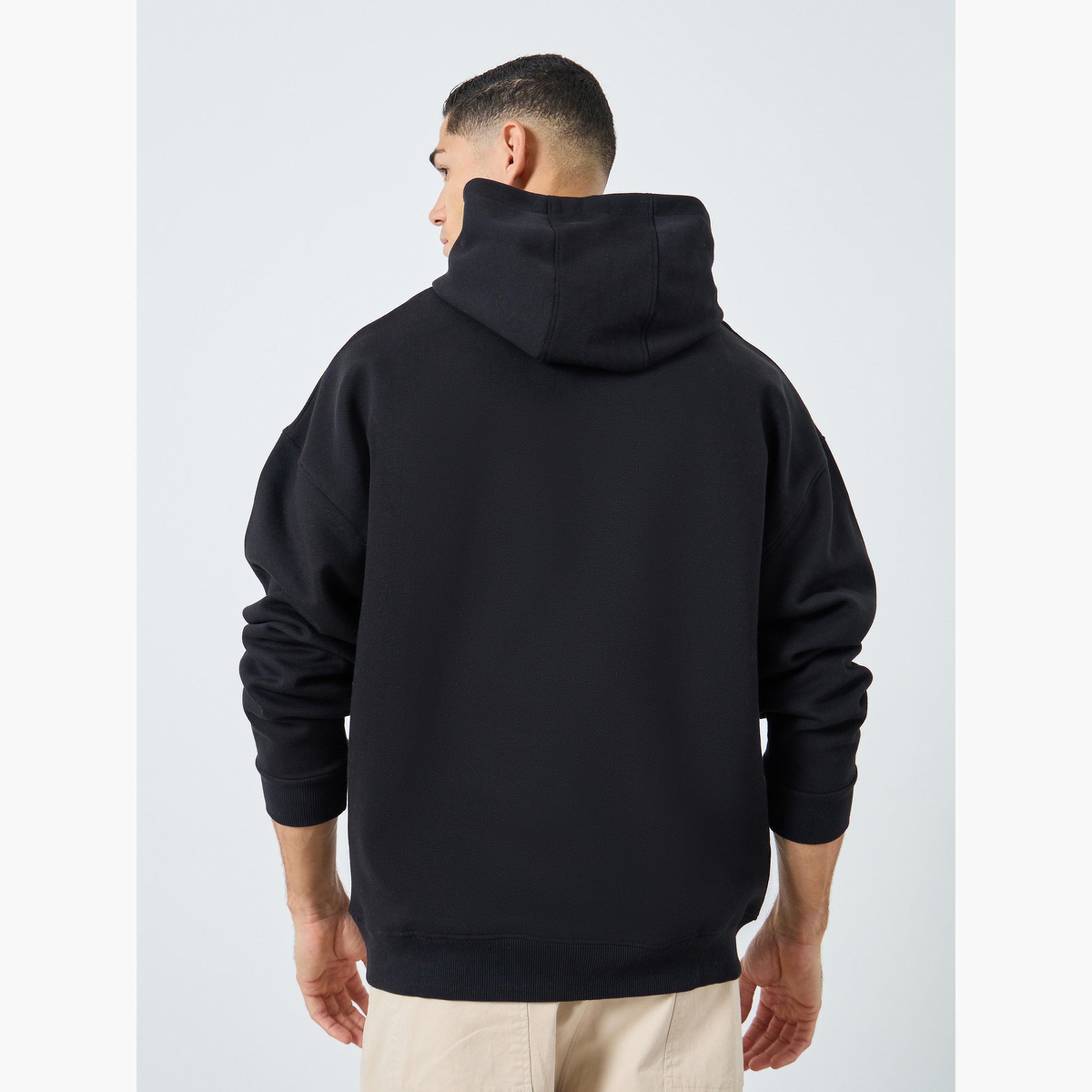Styli Men Black Oversized Fleece Hoodie-men-winterwear-hoodiesandsweatshirts-image-3
