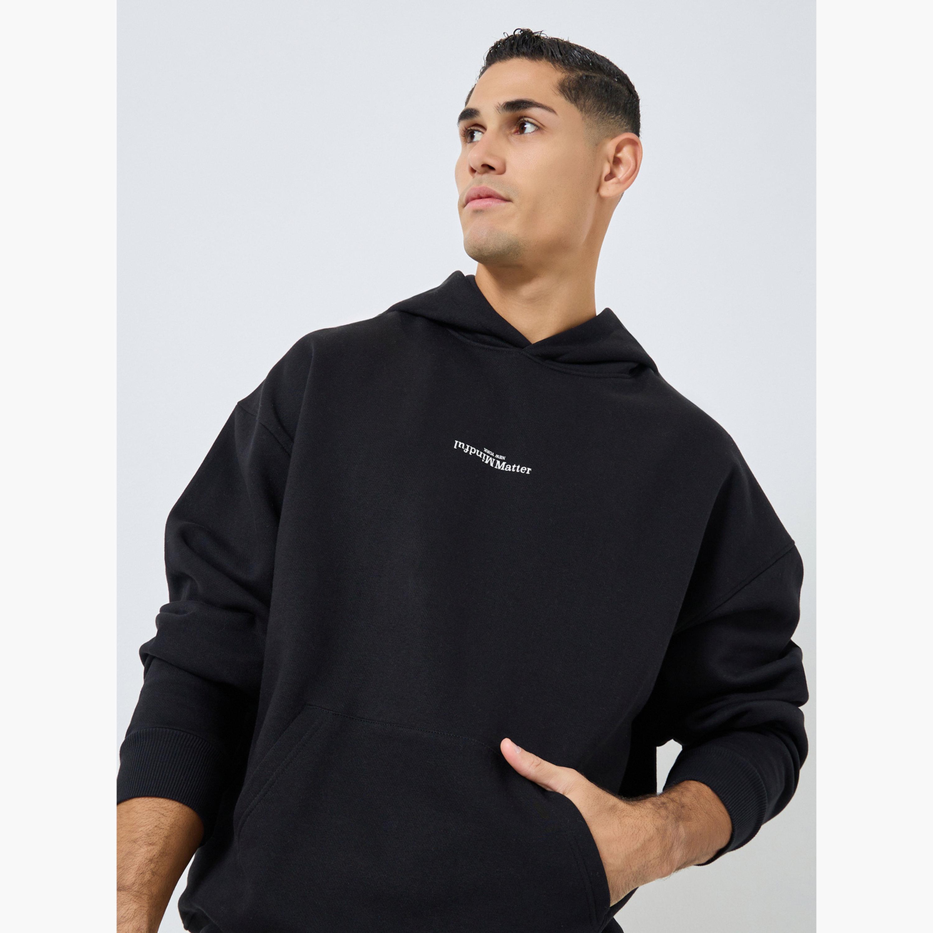 Styli Men Black Oversized Fleece Hoodie-men-winterwear-hoodiesandsweatshirts-image-4