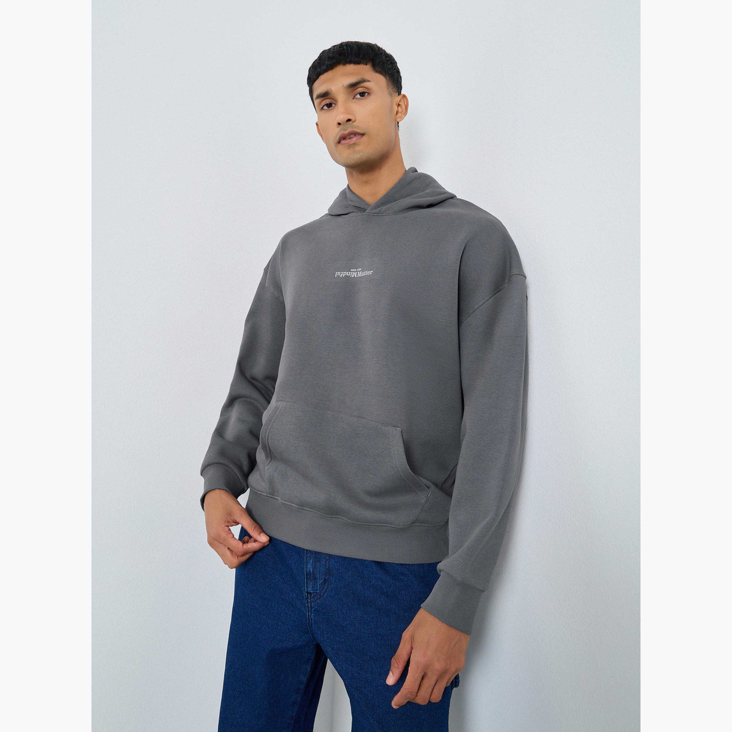 Styli Men Grey Oversized Fleece Hoodie-men-winterwear-hoodiesandsweatshirts-image-1