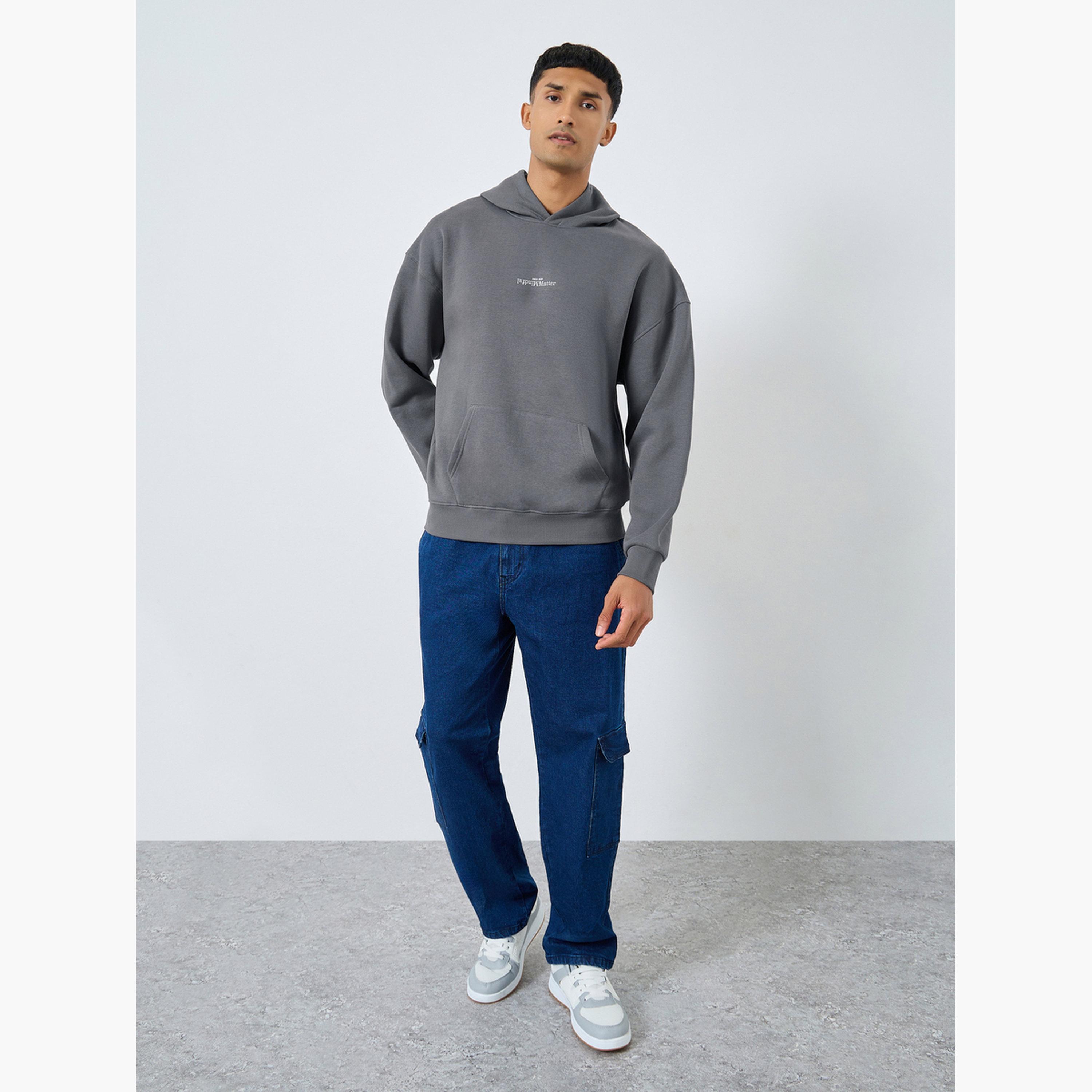 Styli Men Grey Oversized Fleece Hoodie-men-winterwear-hoodiesandsweatshirts-image-2