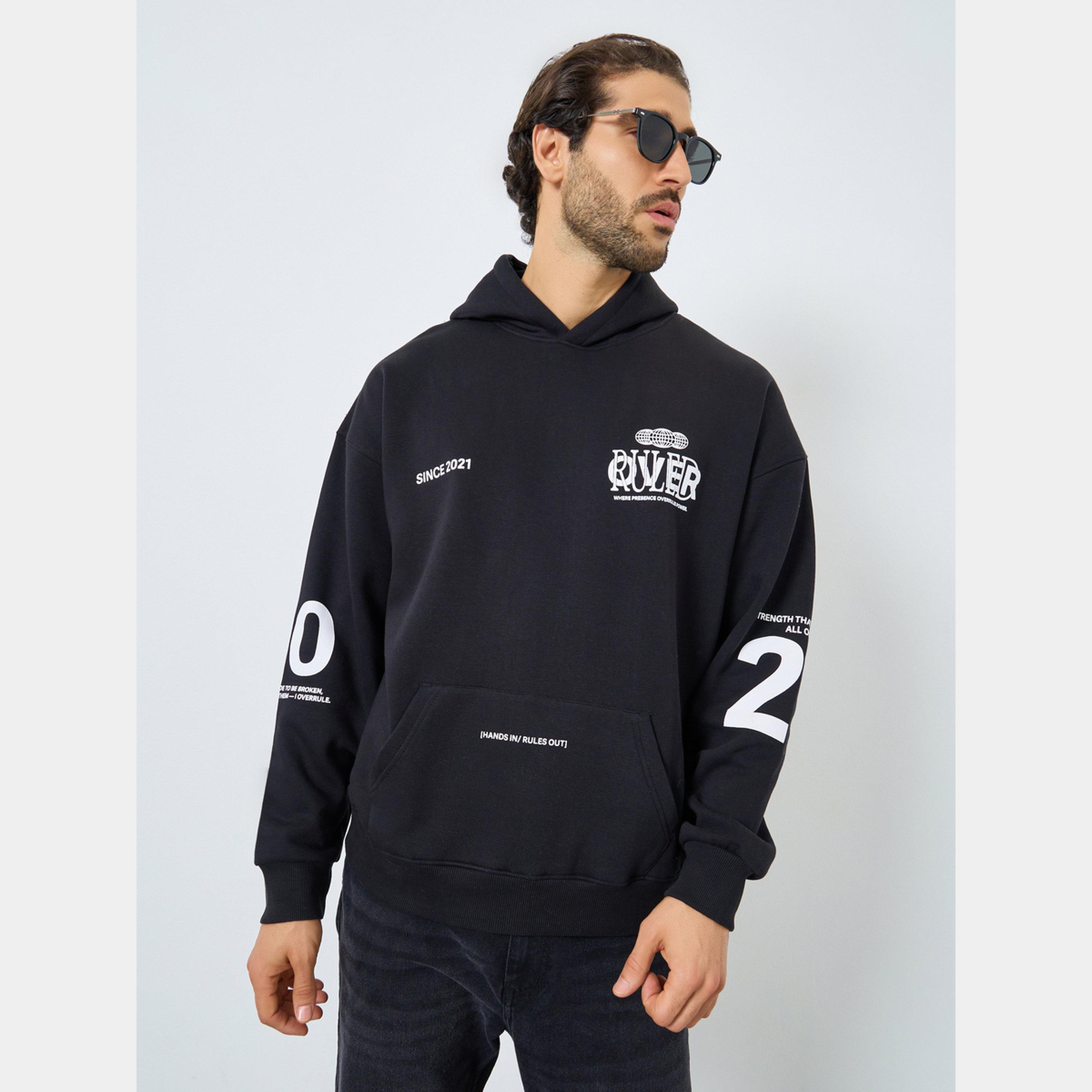 Styli Men Black Graphic Print Pullover Hoodie-men-winterwear-hoodiesandsweatshirts-image-1