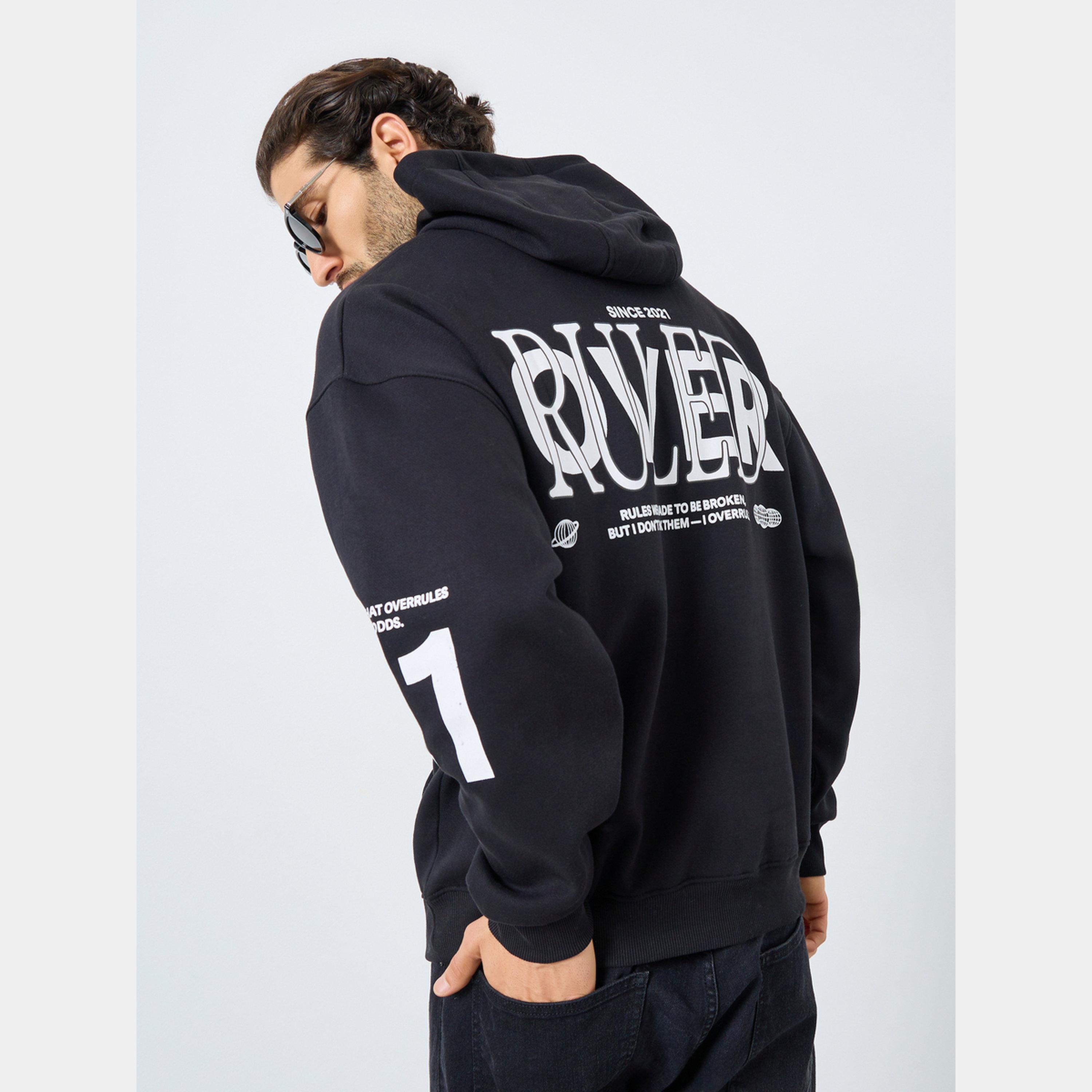 Styli Men Black Graphic Print Pullover Hoodie-men-winterwear-hoodiesandsweatshirts-image-3