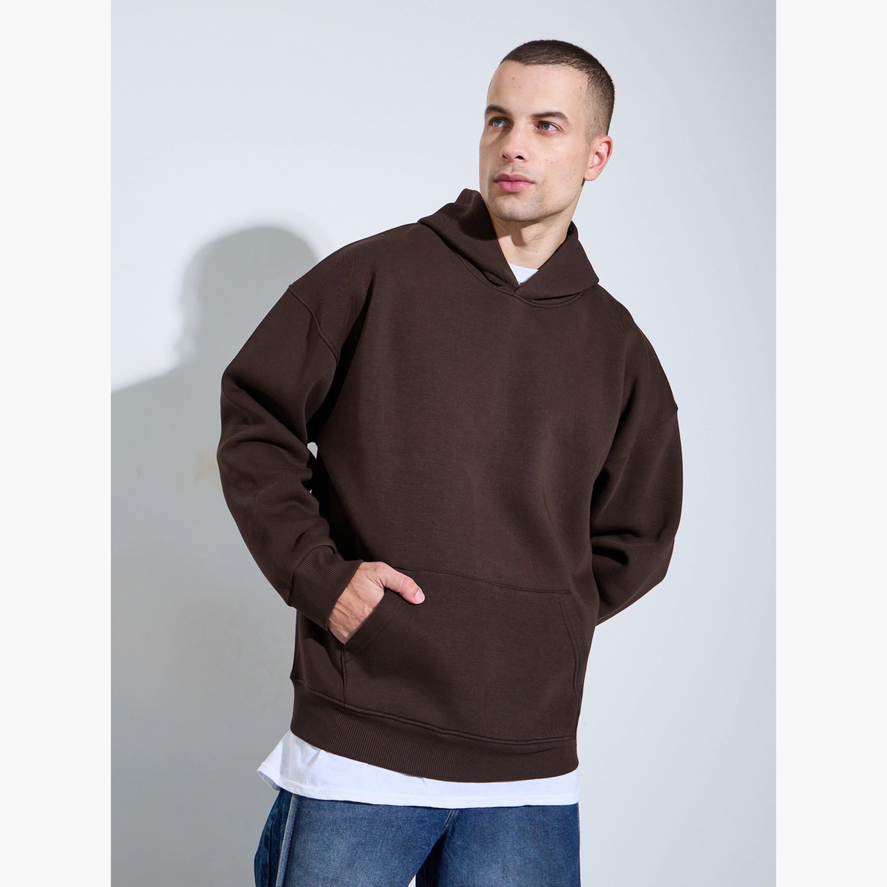 Styli Men Oversized Brown Slogan Print Fleece Hoodie-men-winterwear-hoodiesandsweatshirts-image-1