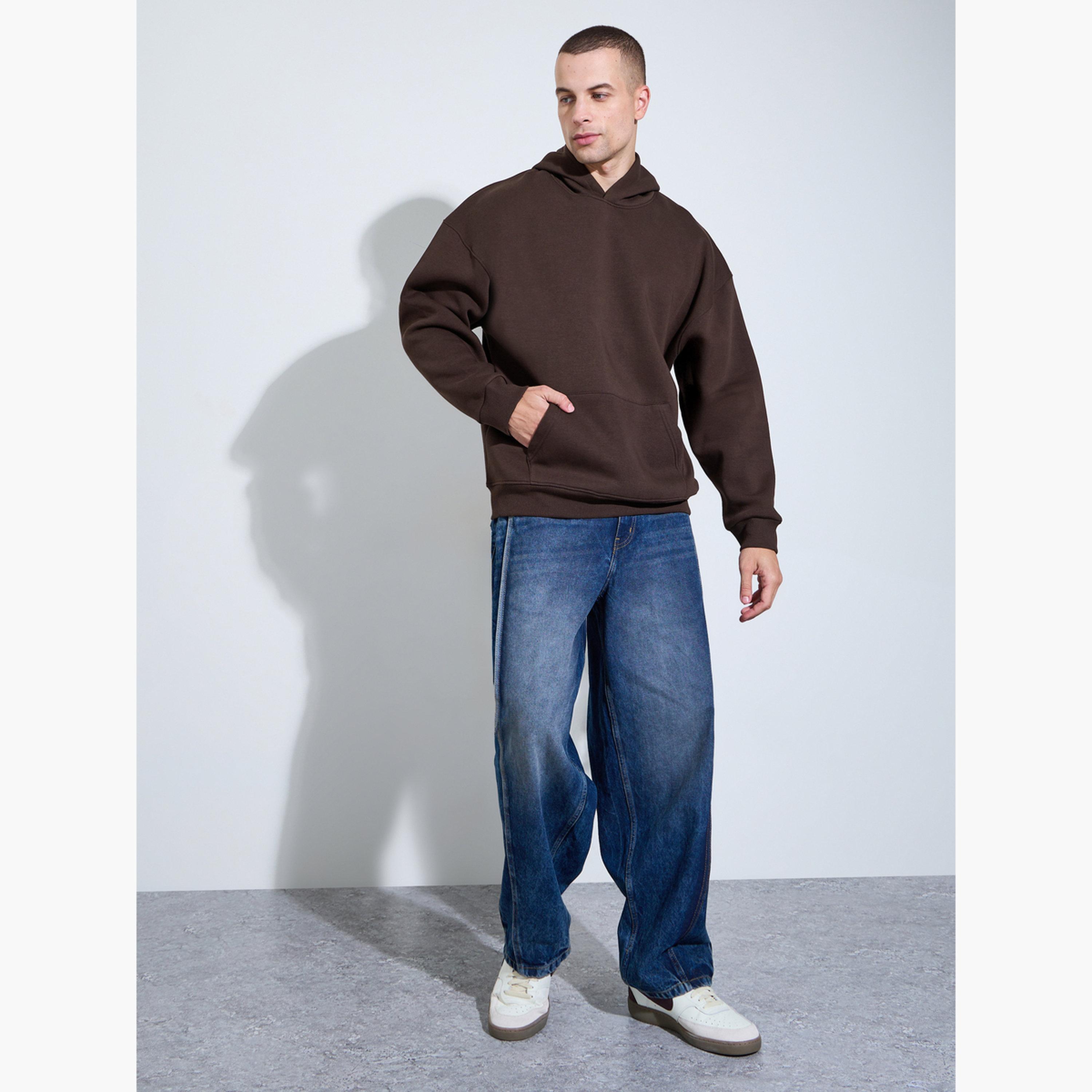 Styli Men Oversized Brown Slogan Print Fleece Hoodie-men-winterwear-hoodiesandsweatshirts-image-2