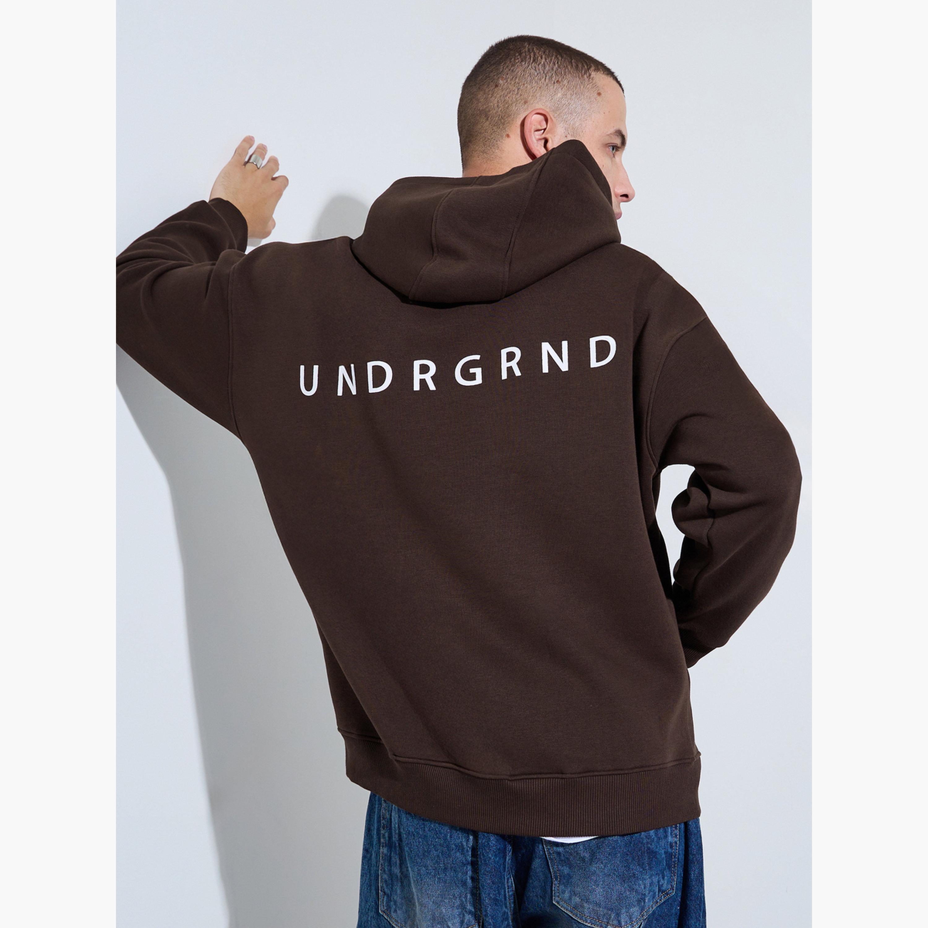 Styli Men Oversized Brown Slogan Print Fleece Hoodie-men-winterwear-hoodiesandsweatshirts-image-3
