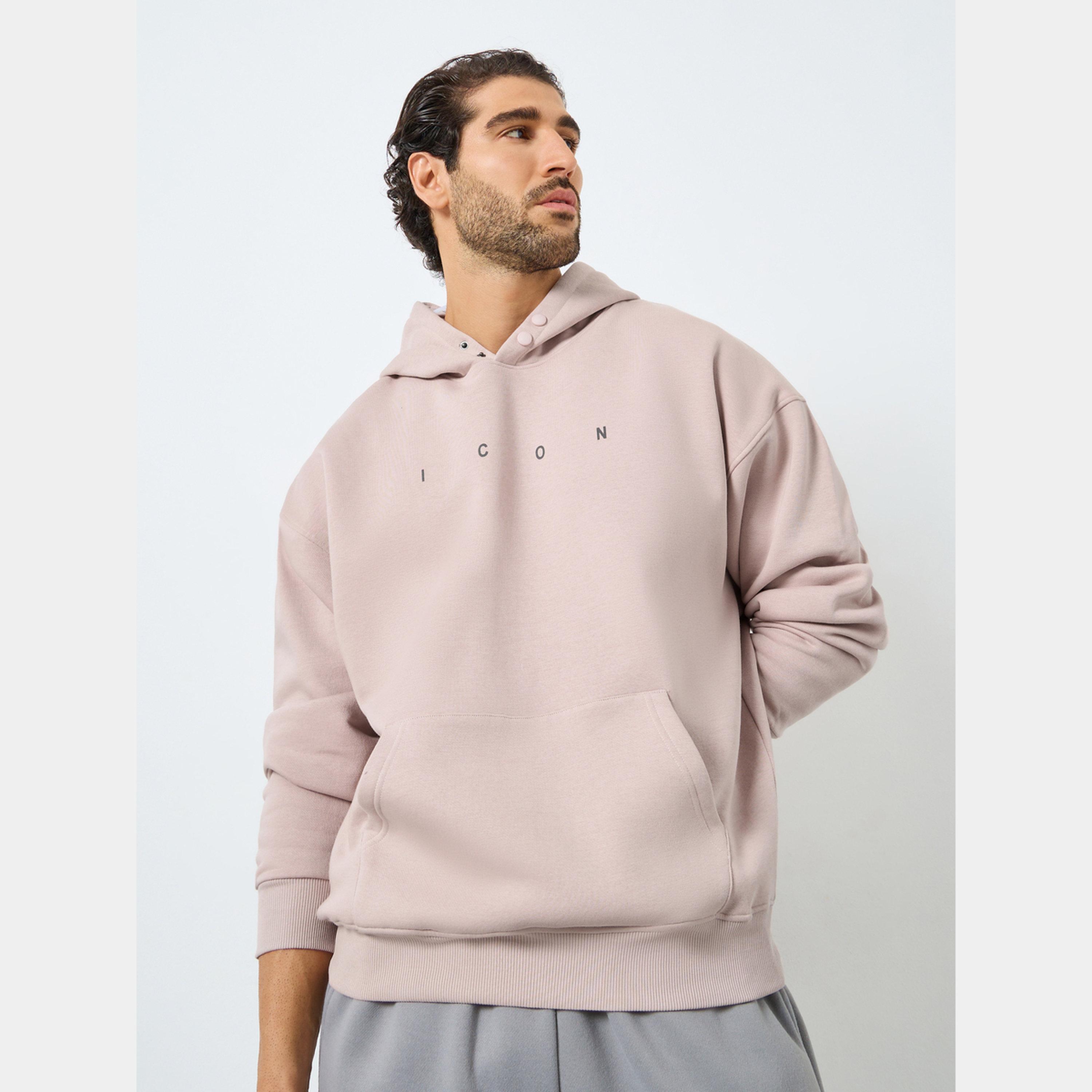 Styli Men Pink Oversized Text Print Fleece Hoodie-men-winterwear-hoodiesandsweatshirts-image-1