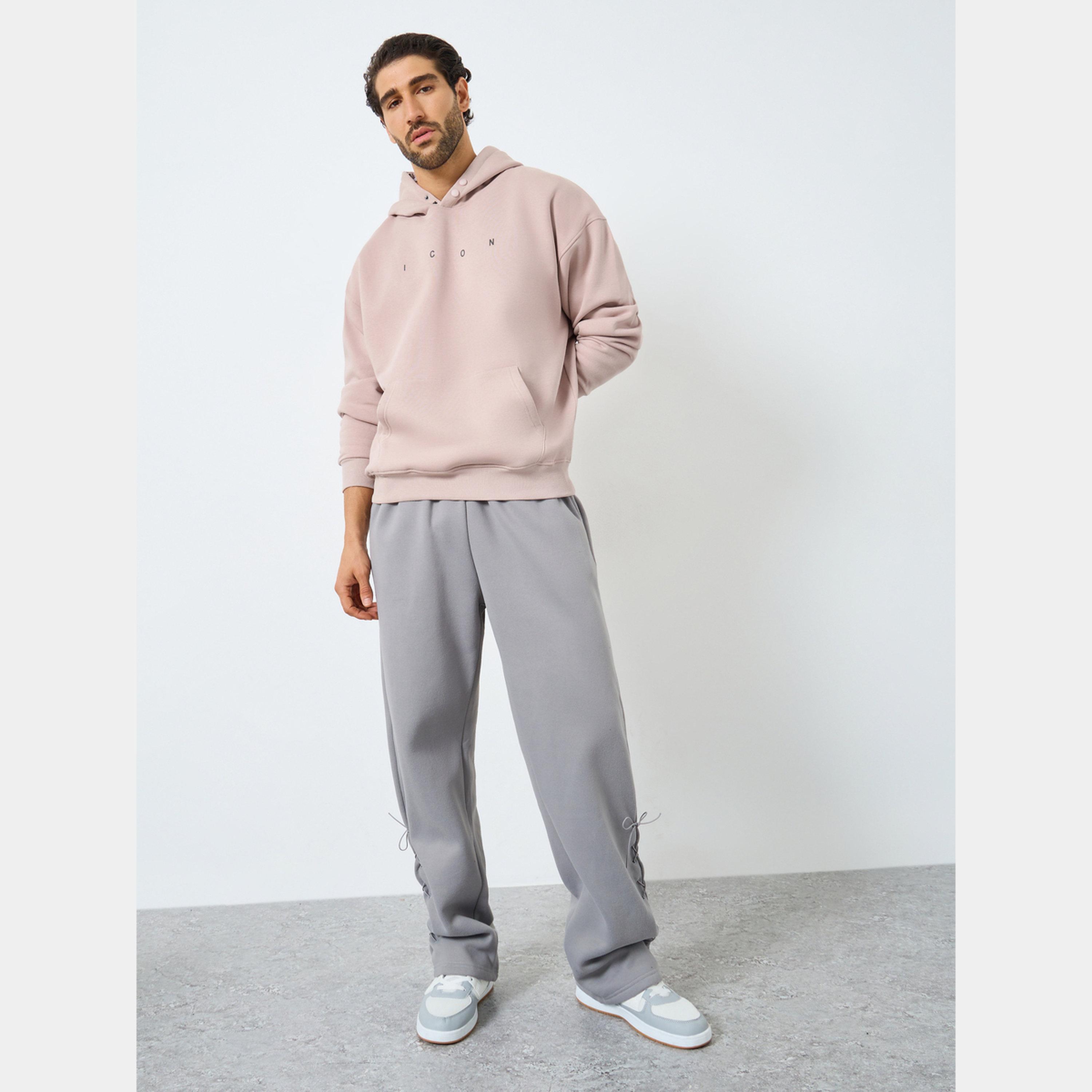 Styli Men Pink Oversized Text Print Fleece Hoodie-men-winterwear-hoodiesandsweatshirts-image-2