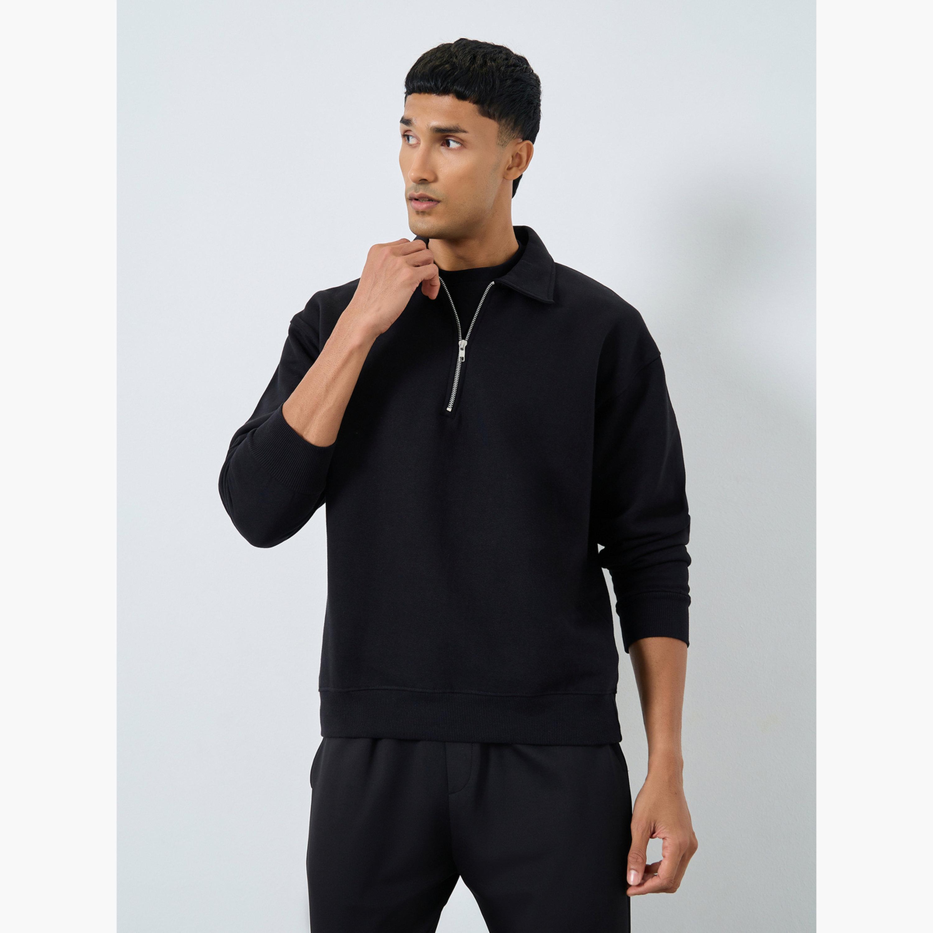 Styli Solid Collared Long Sleeves Men's Sweatshirt-men-winterwear-hoodiesandsweatshirts-image-1