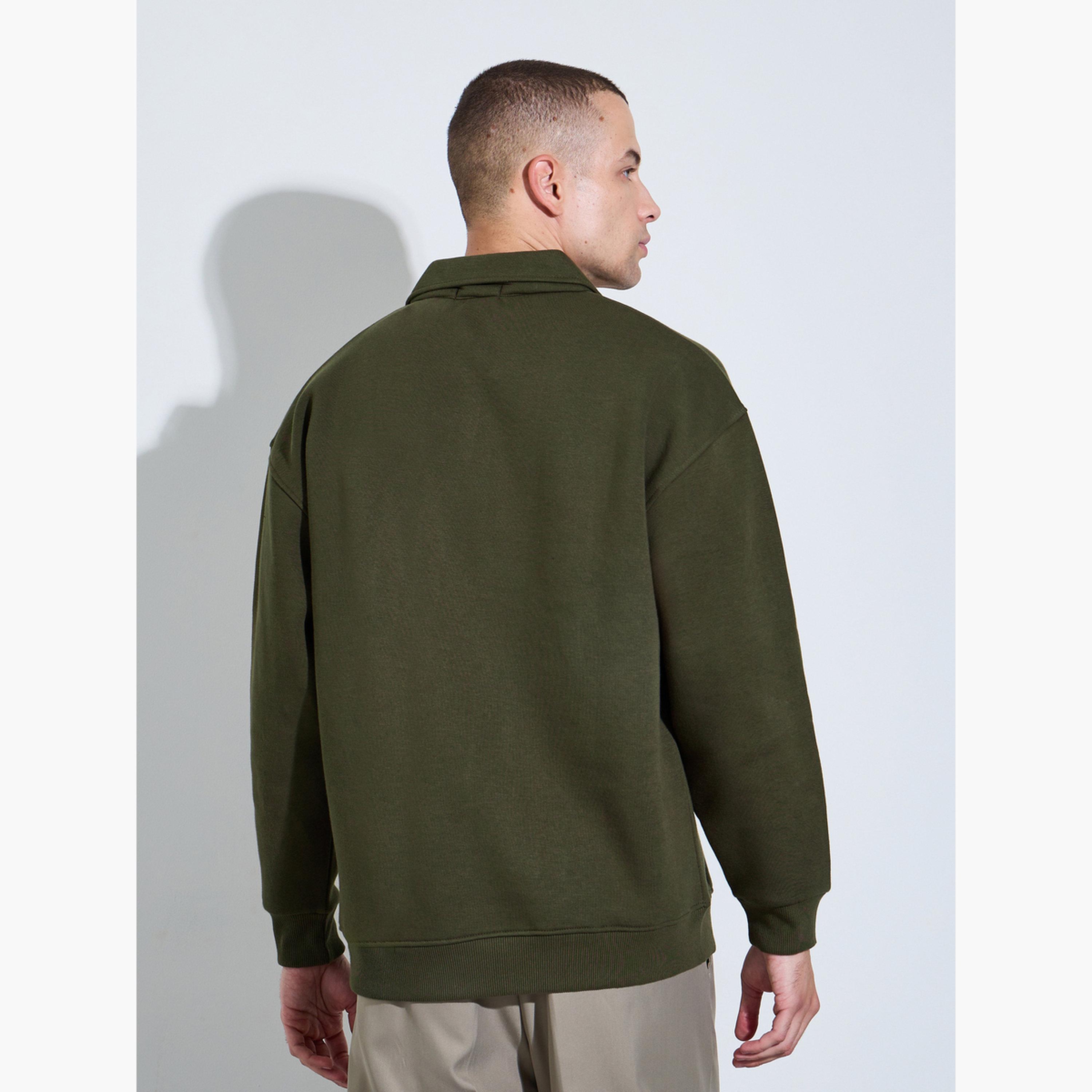 Styli Men Olive Solid Zip-Up Sweatshirt-men-winterwear-hoodiesandsweatshirts-image-3