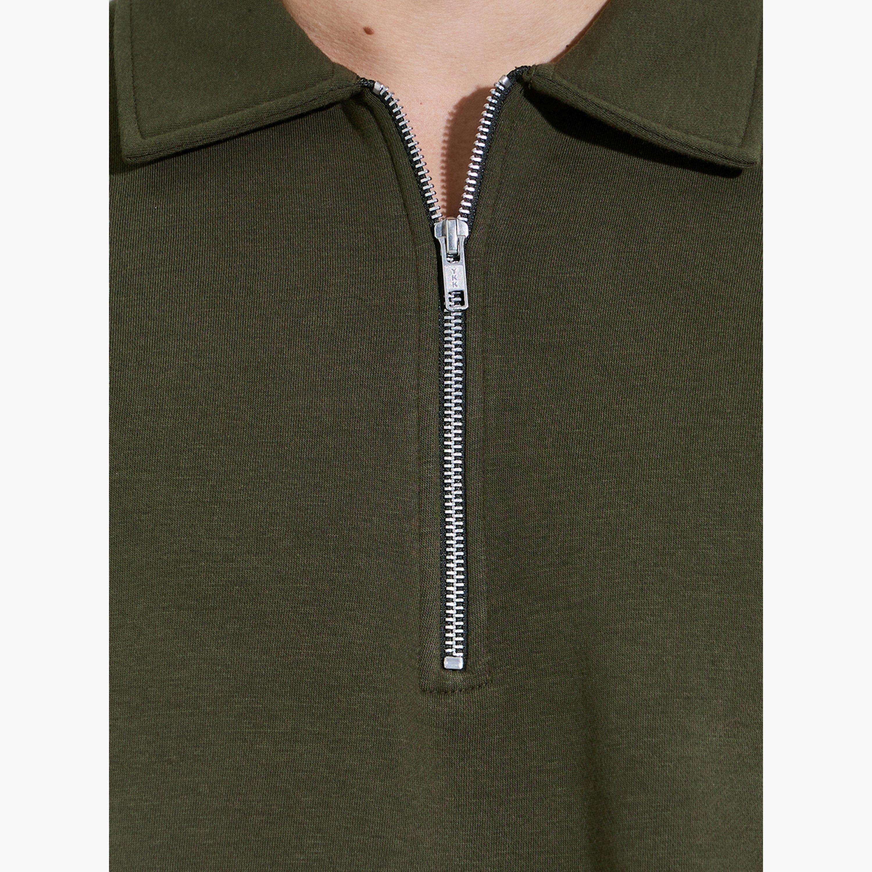 Styli Men Olive Solid Zip-Up Sweatshirt-men-winterwear-hoodiesandsweatshirts-image-5