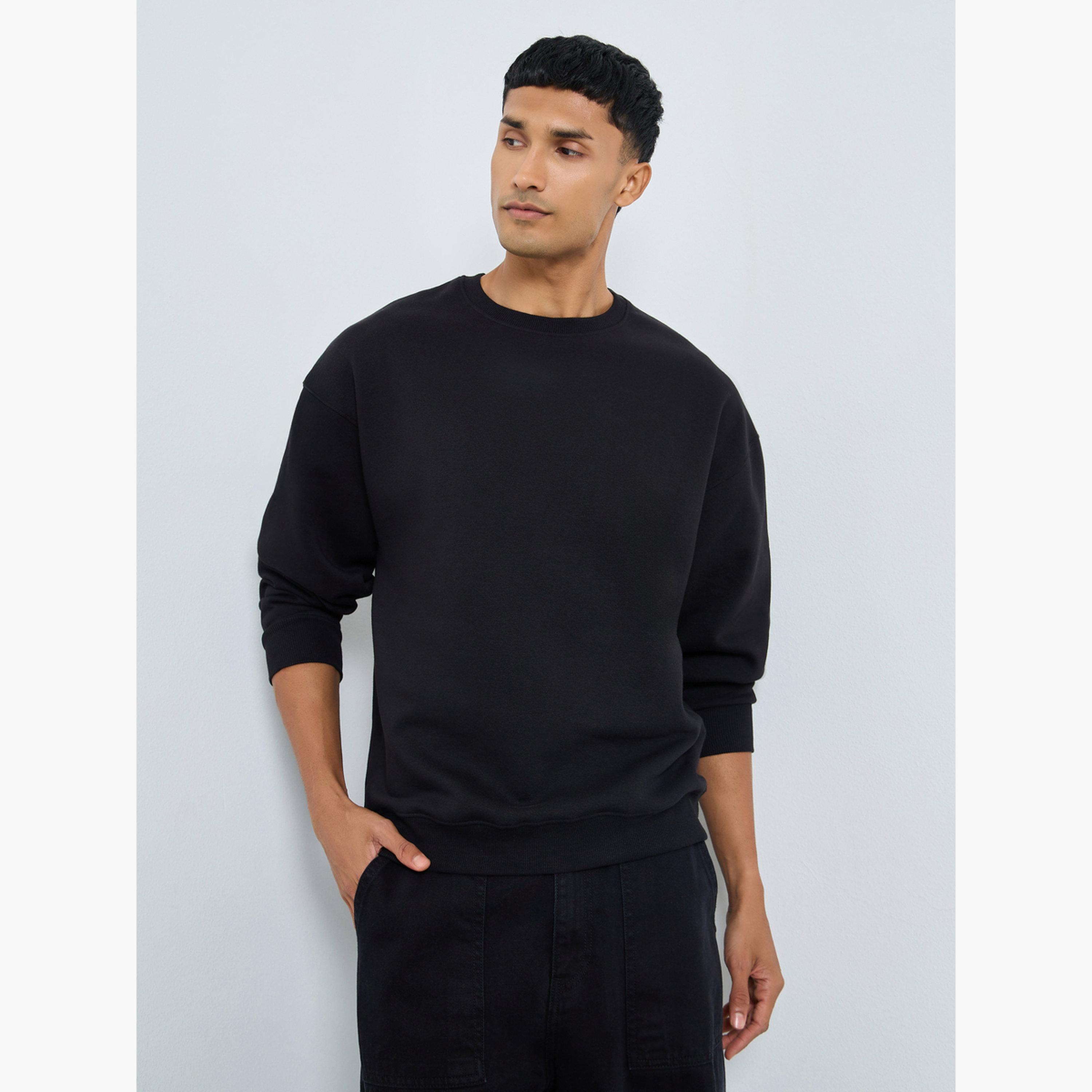 Styli Black Embroidered Boxy Fit Sweatshirt-men-winterwear-hoodiesandsweatshirts-image-1