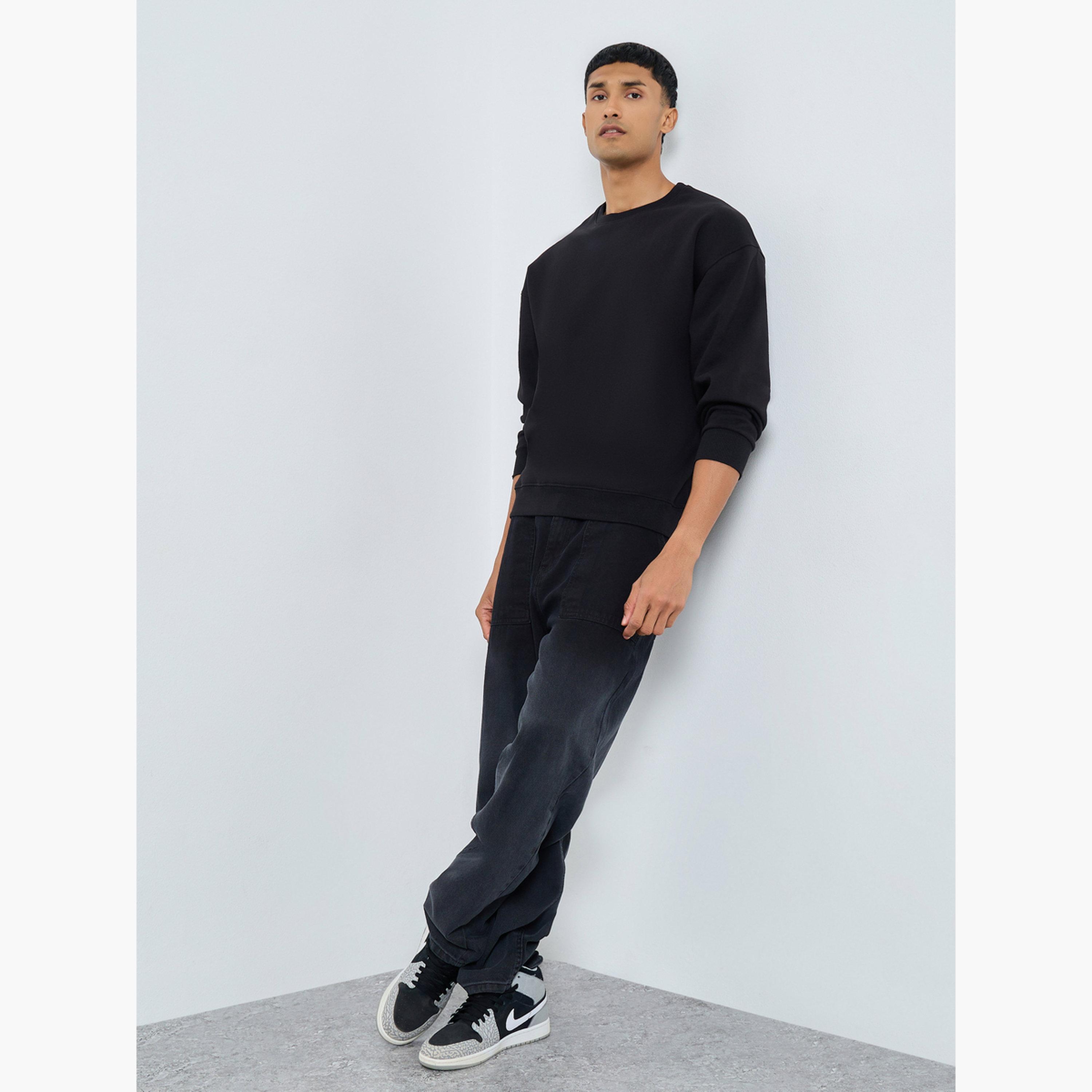Styli Black Embroidered Boxy Fit Sweatshirt-men-winterwear-hoodiesandsweatshirts-image-2