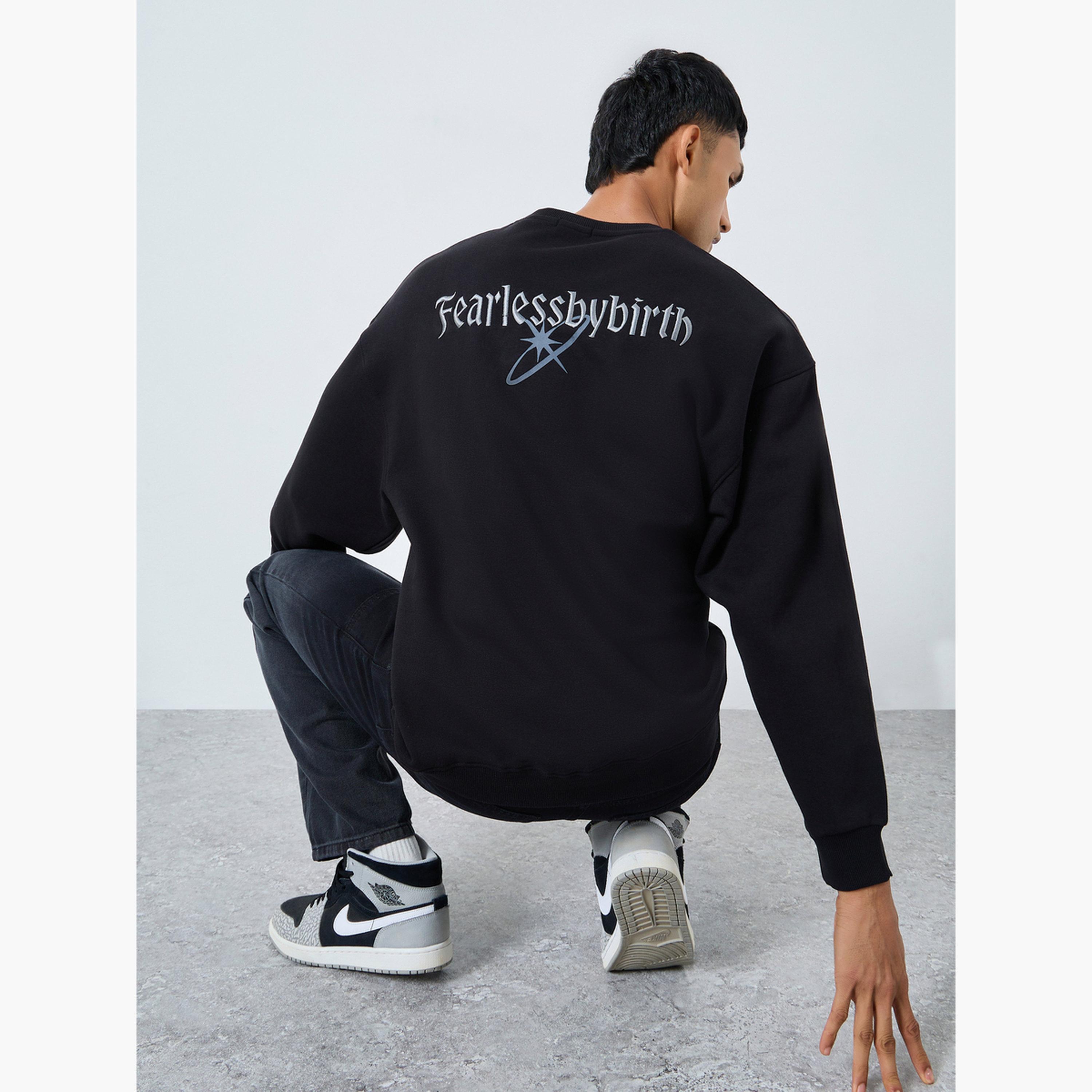 Styli Black Embroidered Boxy Fit Sweatshirt-men-winterwear-hoodiesandsweatshirts-image-3