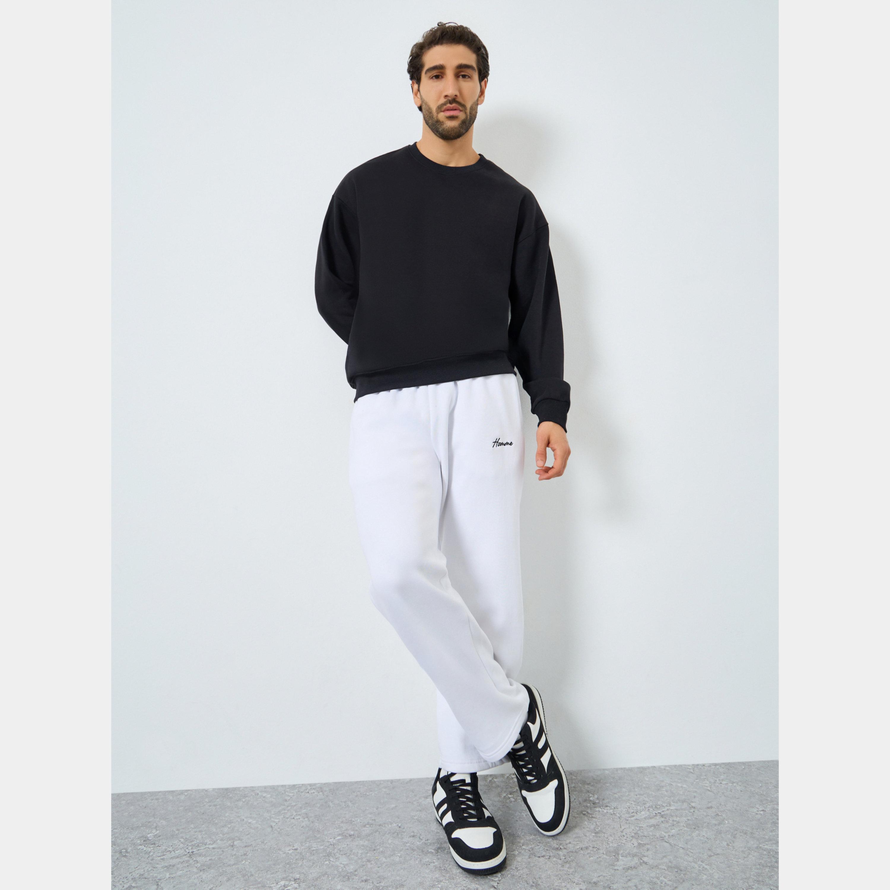 Styli Black Slogan Print Fleece Sweatshirt-men-winterwear-hoodiesandsweatshirts-image-2