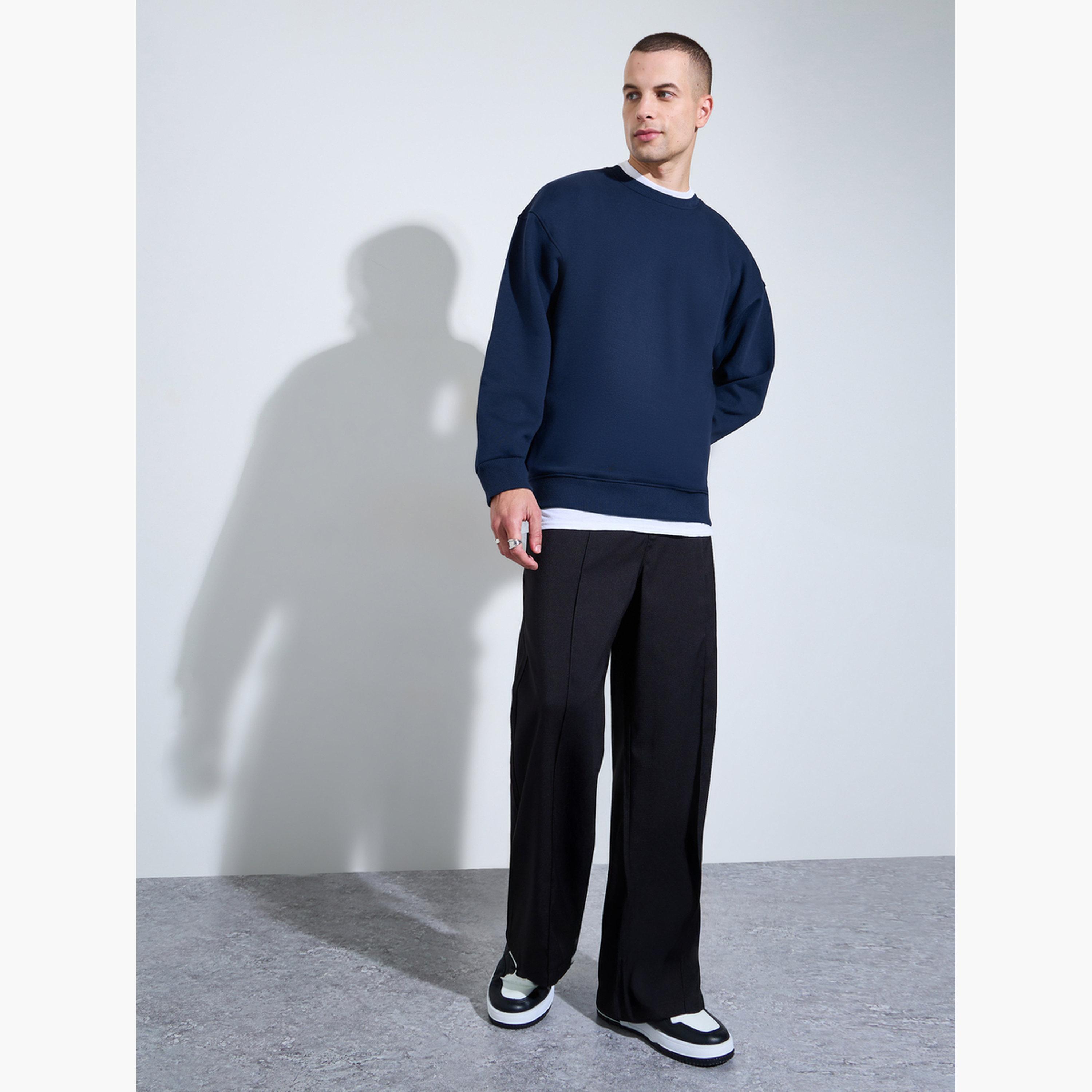 Styli Navy Blue Slogan Print Fleece Sweatshirt-men-winterwear-hoodiesandsweatshirts-image-2