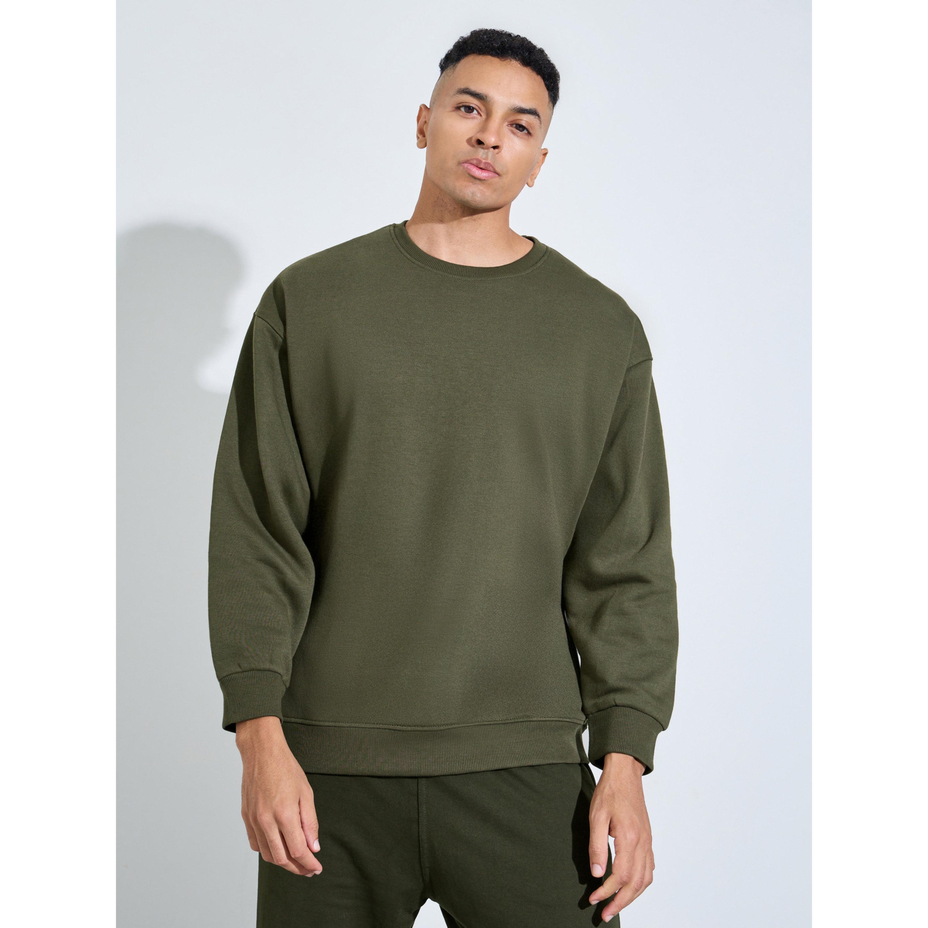 Styli Olive Slogan Print Fleece Sweatshirt-men-winterwear-hoodiesandsweatshirts-image-1