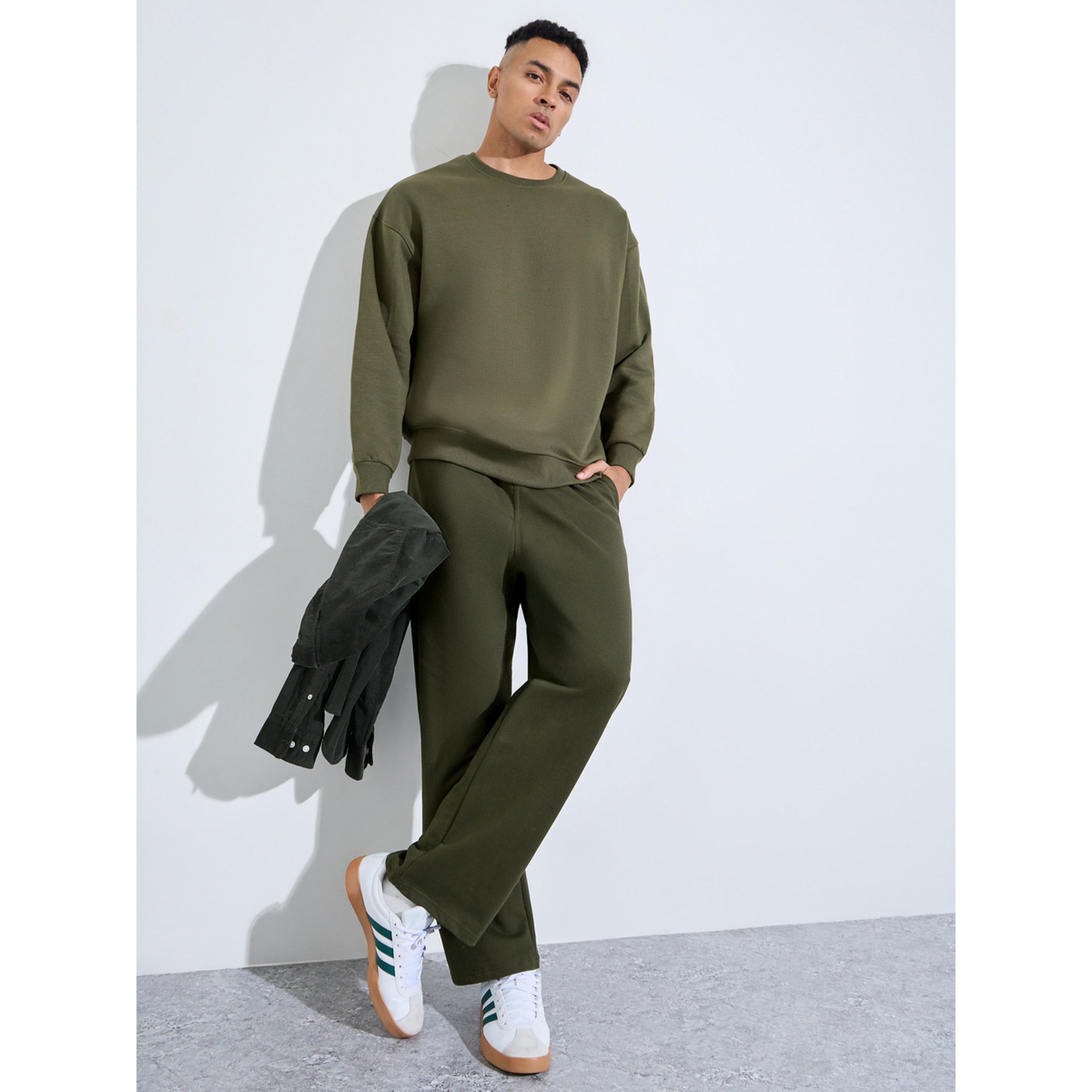 Styli Olive Slogan Print Fleece Sweatshirt-men-winterwear-hoodiesandsweatshirts-image-2
