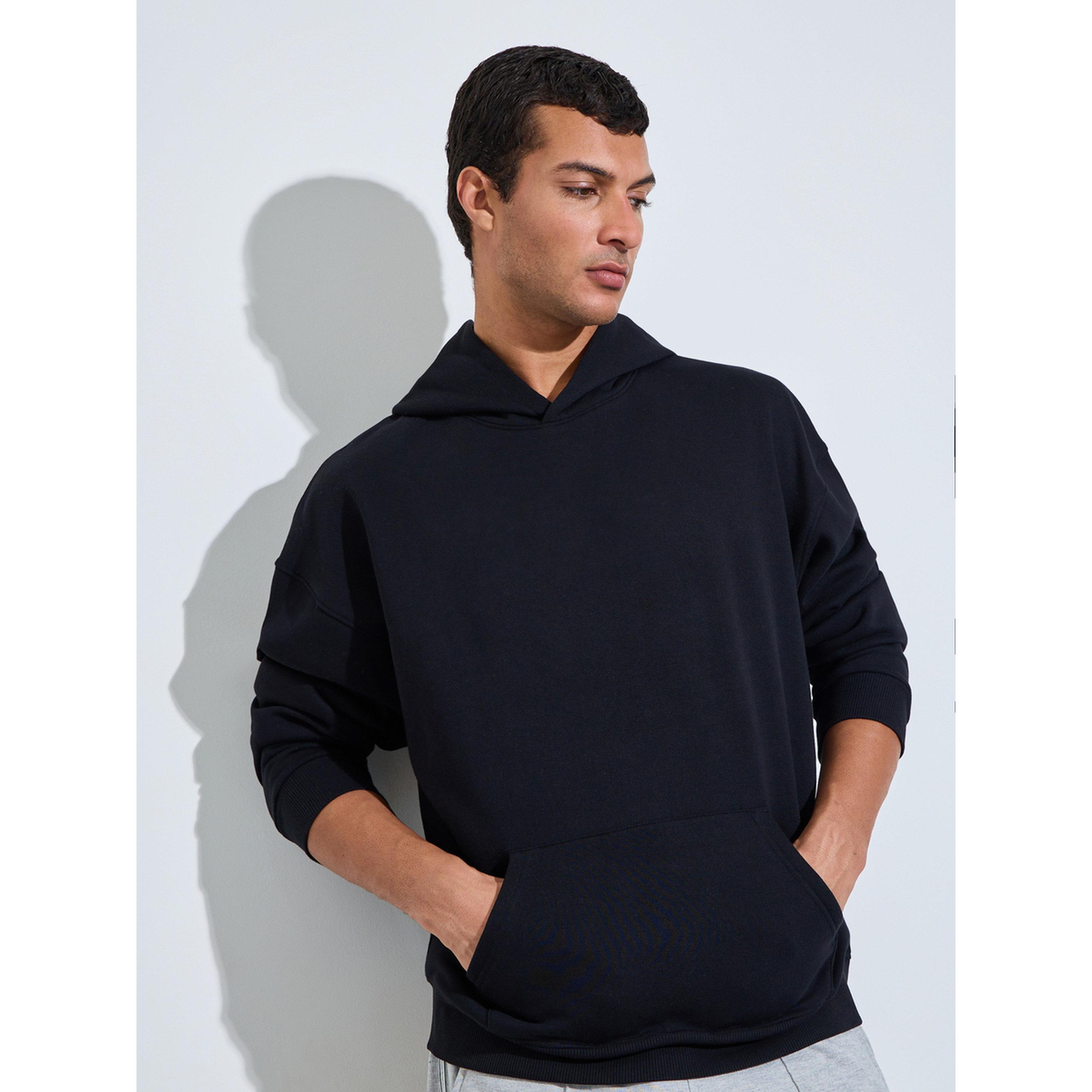 Styli Black Oversized Printed Fleece Hoodie with Front Pocket-men-winterwear-hoodiesandsweatshirts-image-1