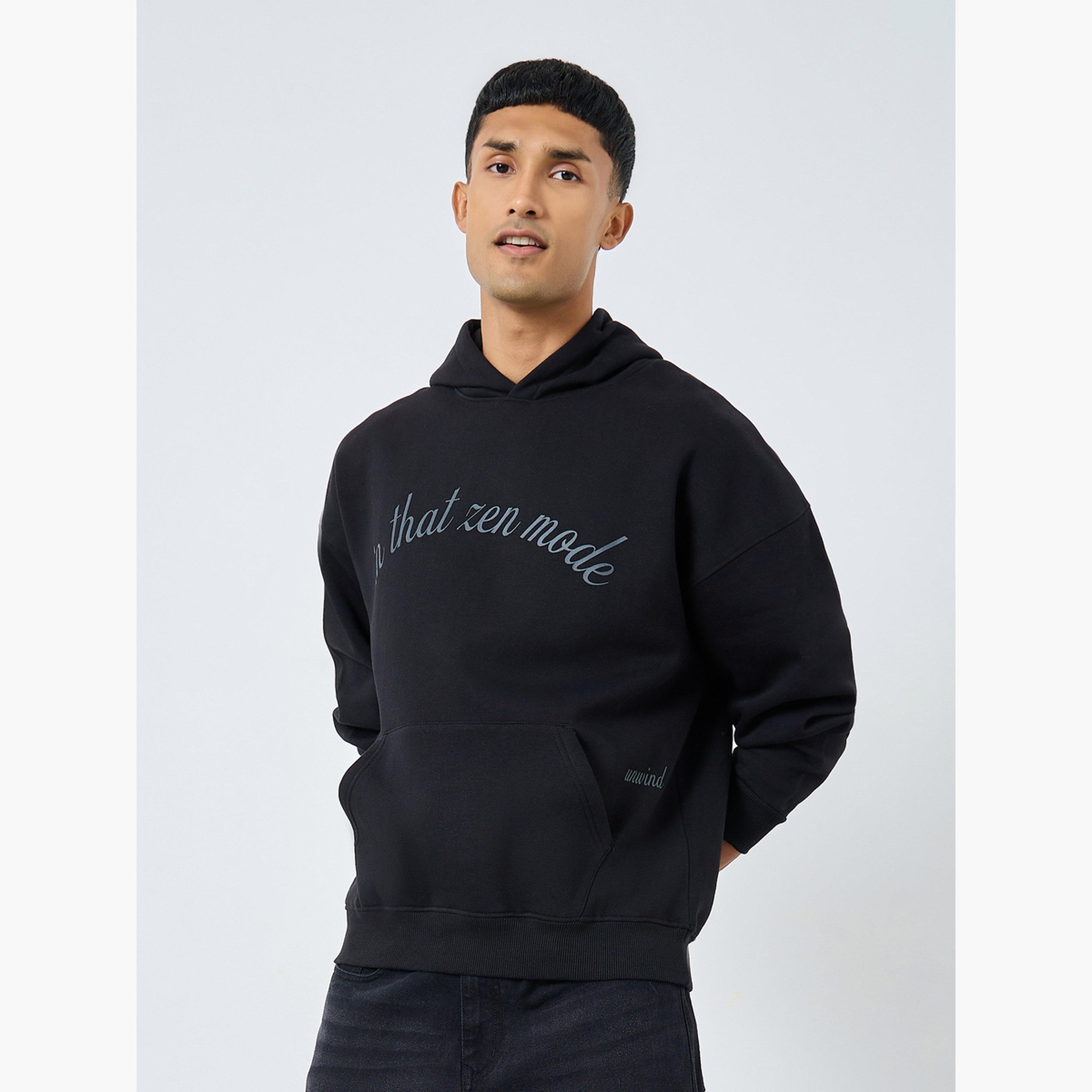 ستايلي - هودي أسود تصميم واسع طباعة Zen Mode للرجال -men-winterwear-hoodiesandsweatshirts-image-1
